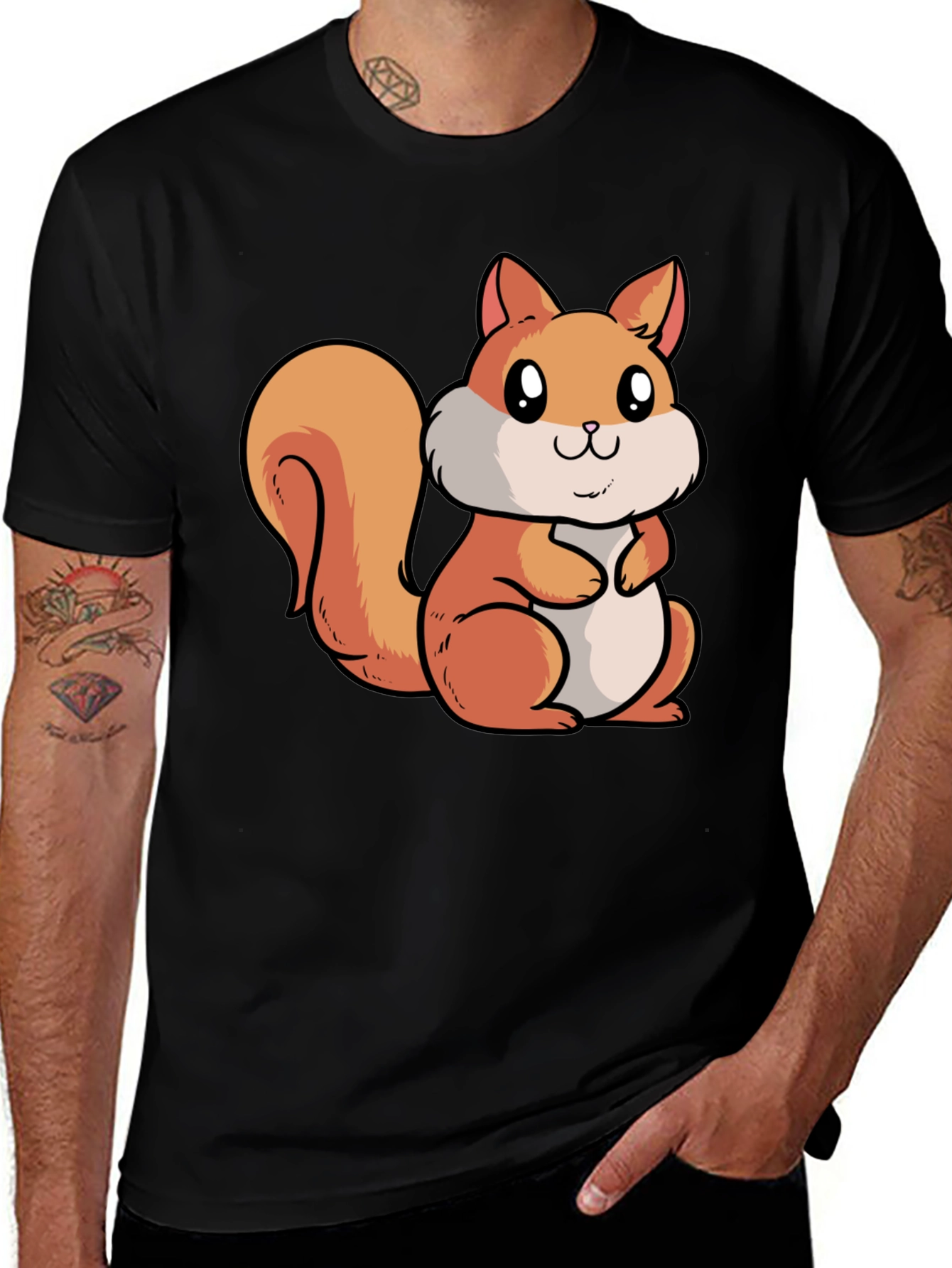 Cute Squirrel Graphic T-Shirt - Black Cotton Tee