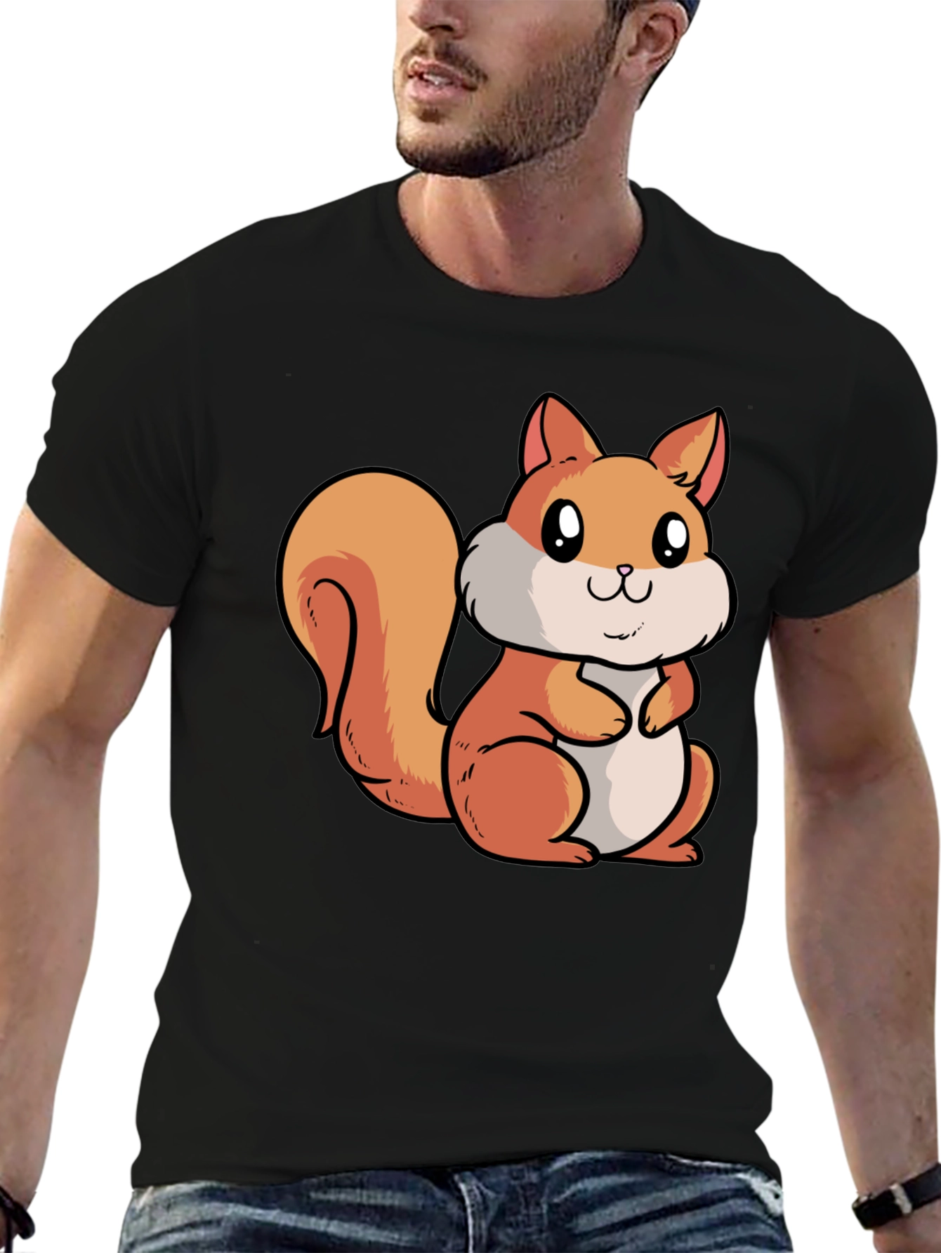 Cute Squirrel Graphic T-Shirt - Black Cotton Tee