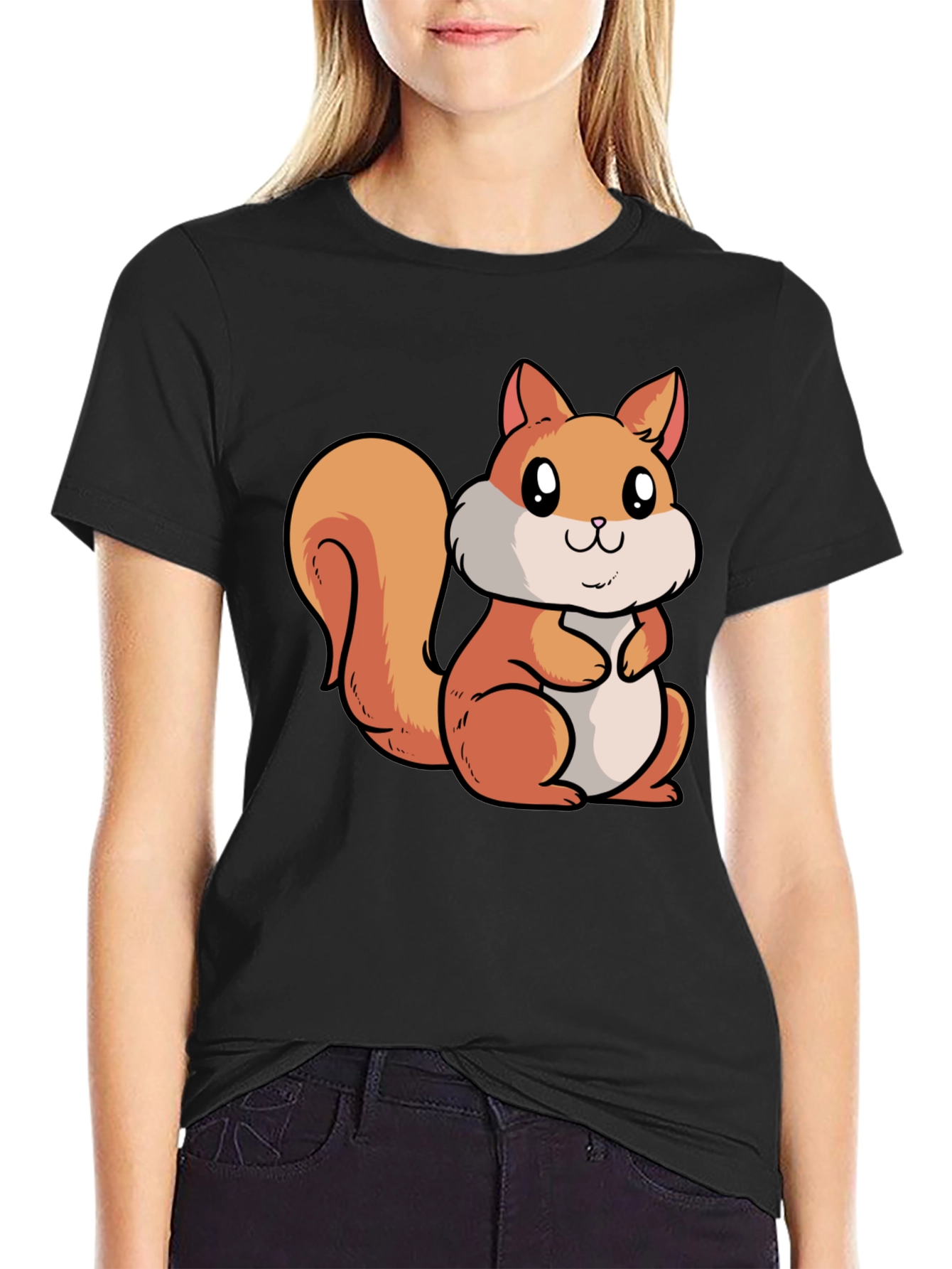 Cute Squirrel Graphic T-Shirt - Black Cotton Tee