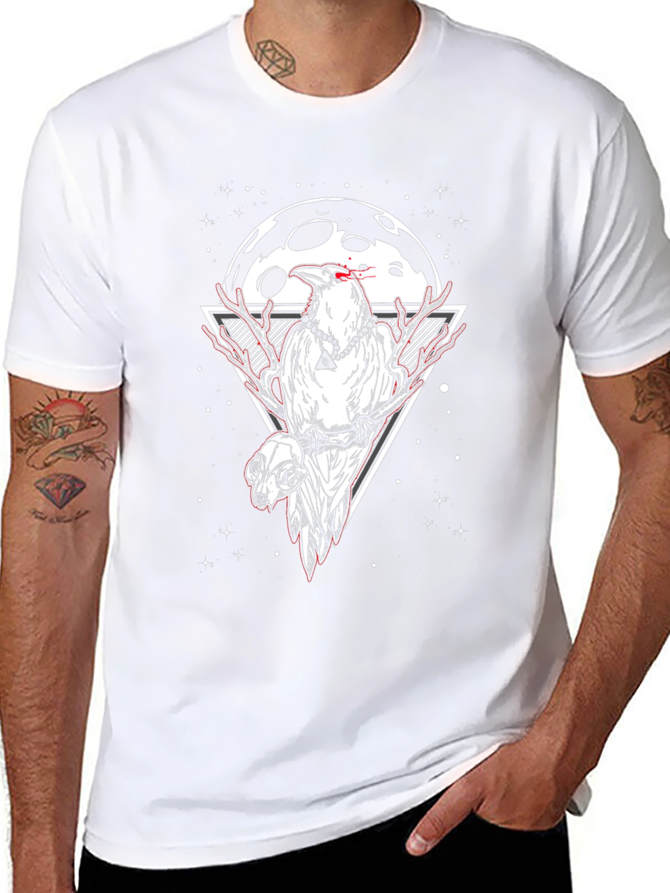 Raven and Skull Graphic Tee - Moonlit Design
