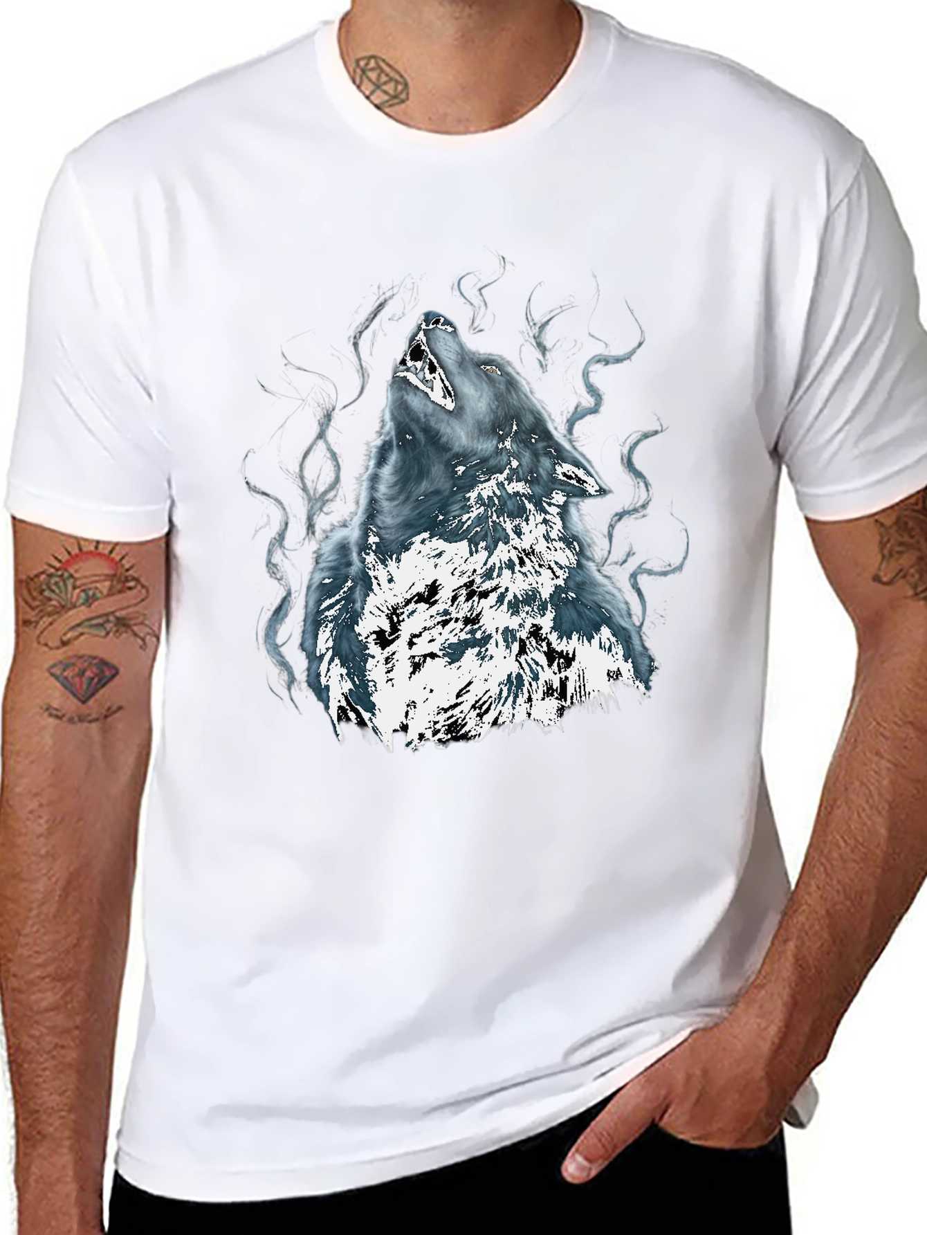 Wolf Graphic Tee - Black Cotton Blend T-Shirt