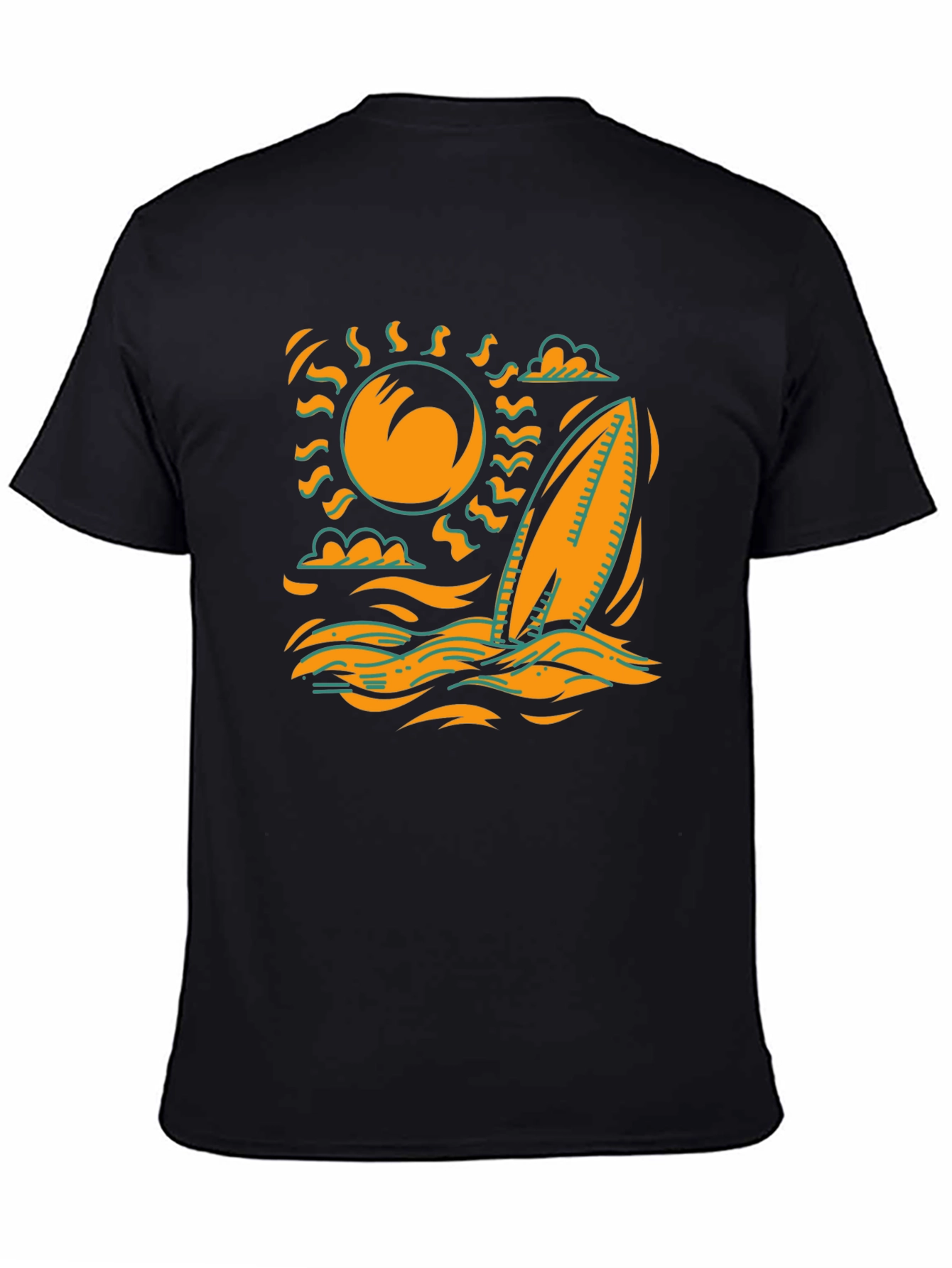 Surfboard Sun Graphic Tee - Black Cotton T-Shirt