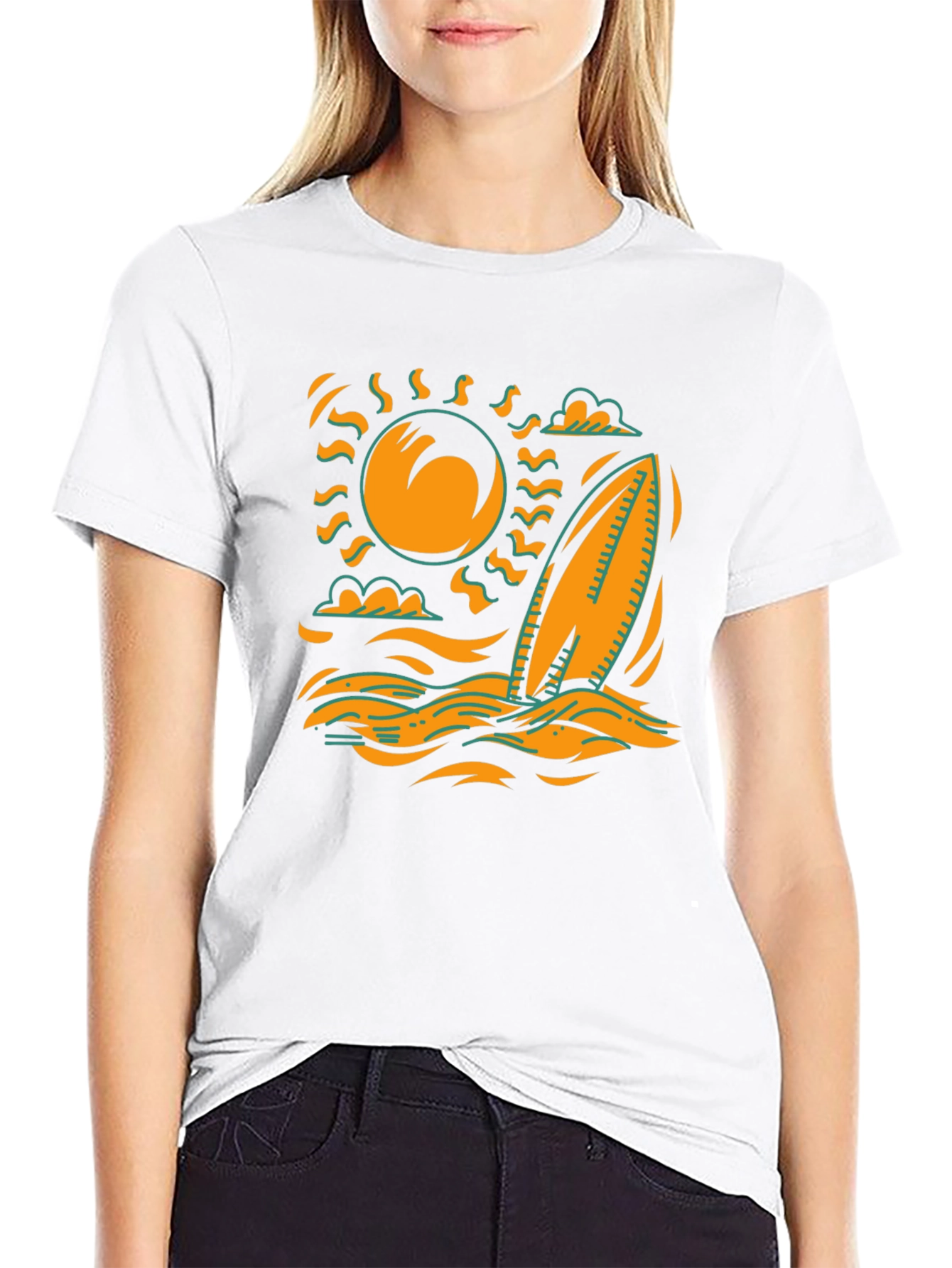Surfboard Sun Graphic Tee - Black Cotton T-Shirt