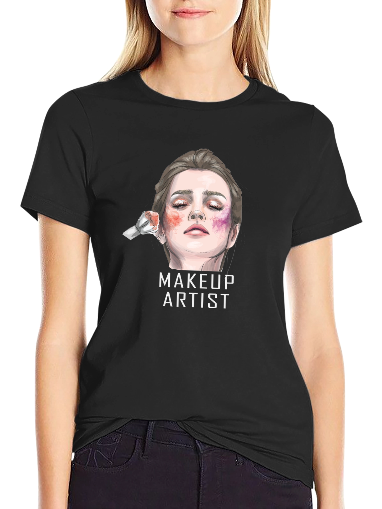 Makeup Artist Graphic Tee - Unisex Black Cotton T-Shirt