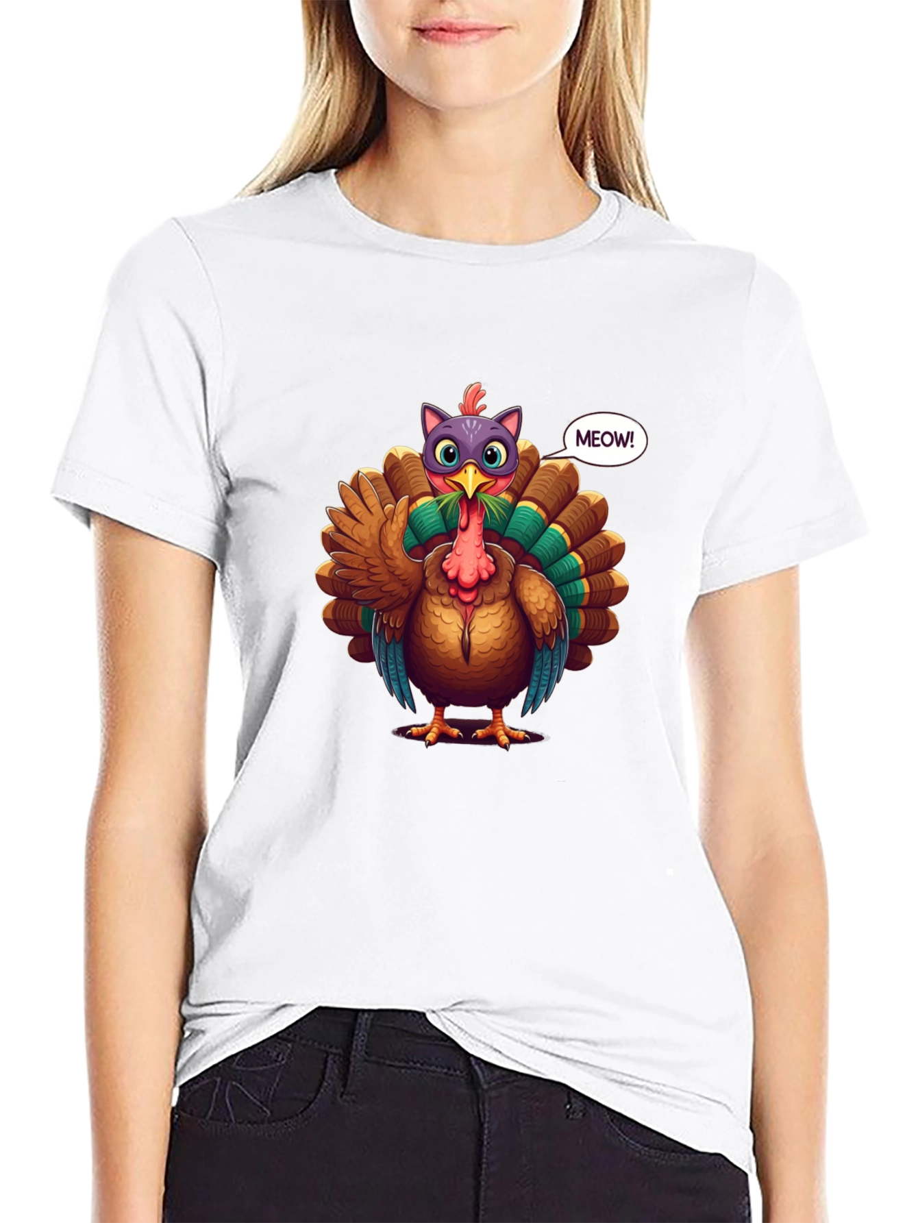 Turkey Cat Meow Black T-Shirt