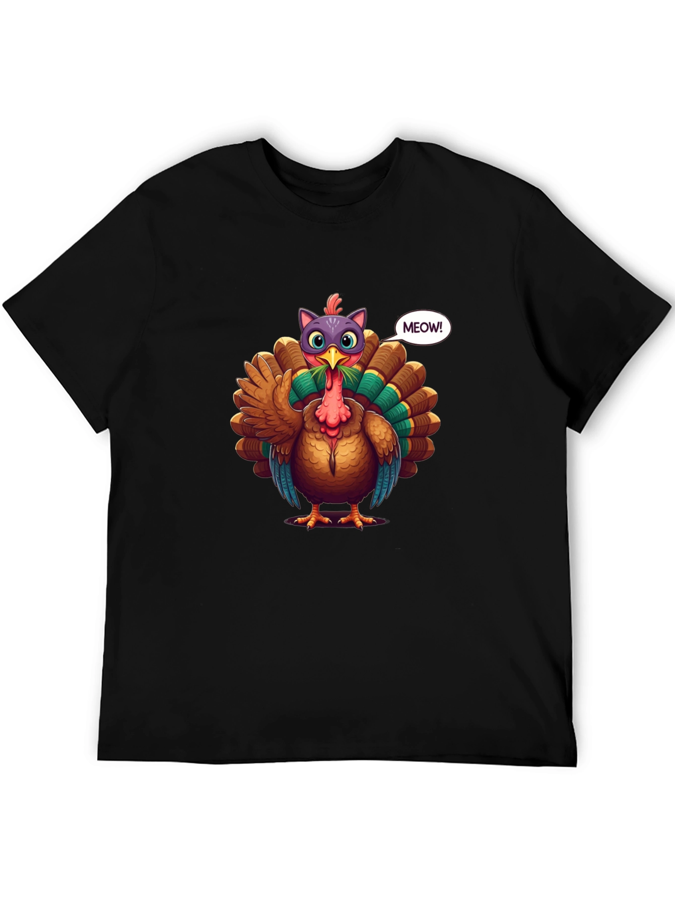 Turkey Cat Meow Black T-Shirt