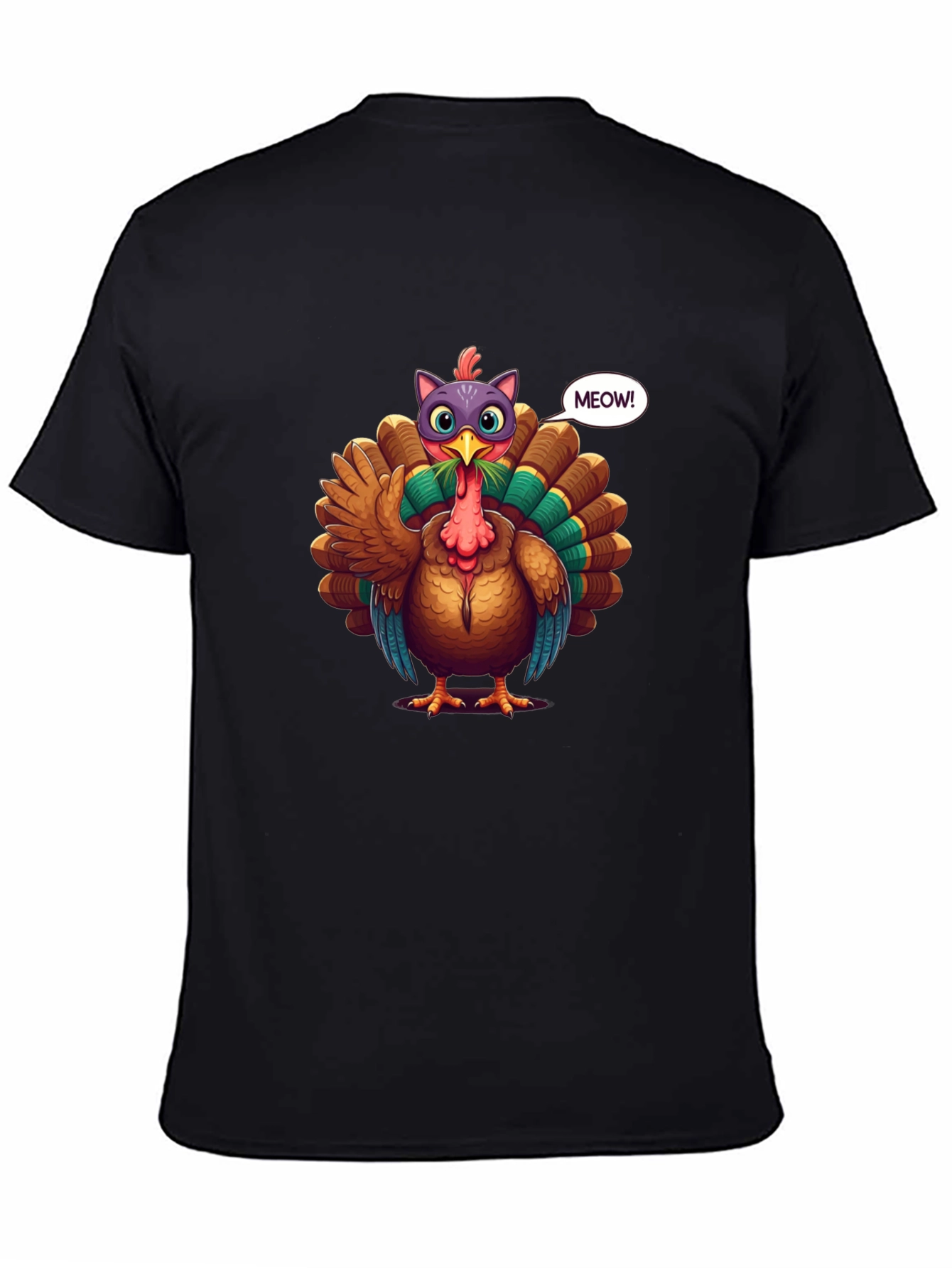 Turkey Cat Meow Black T-Shirt