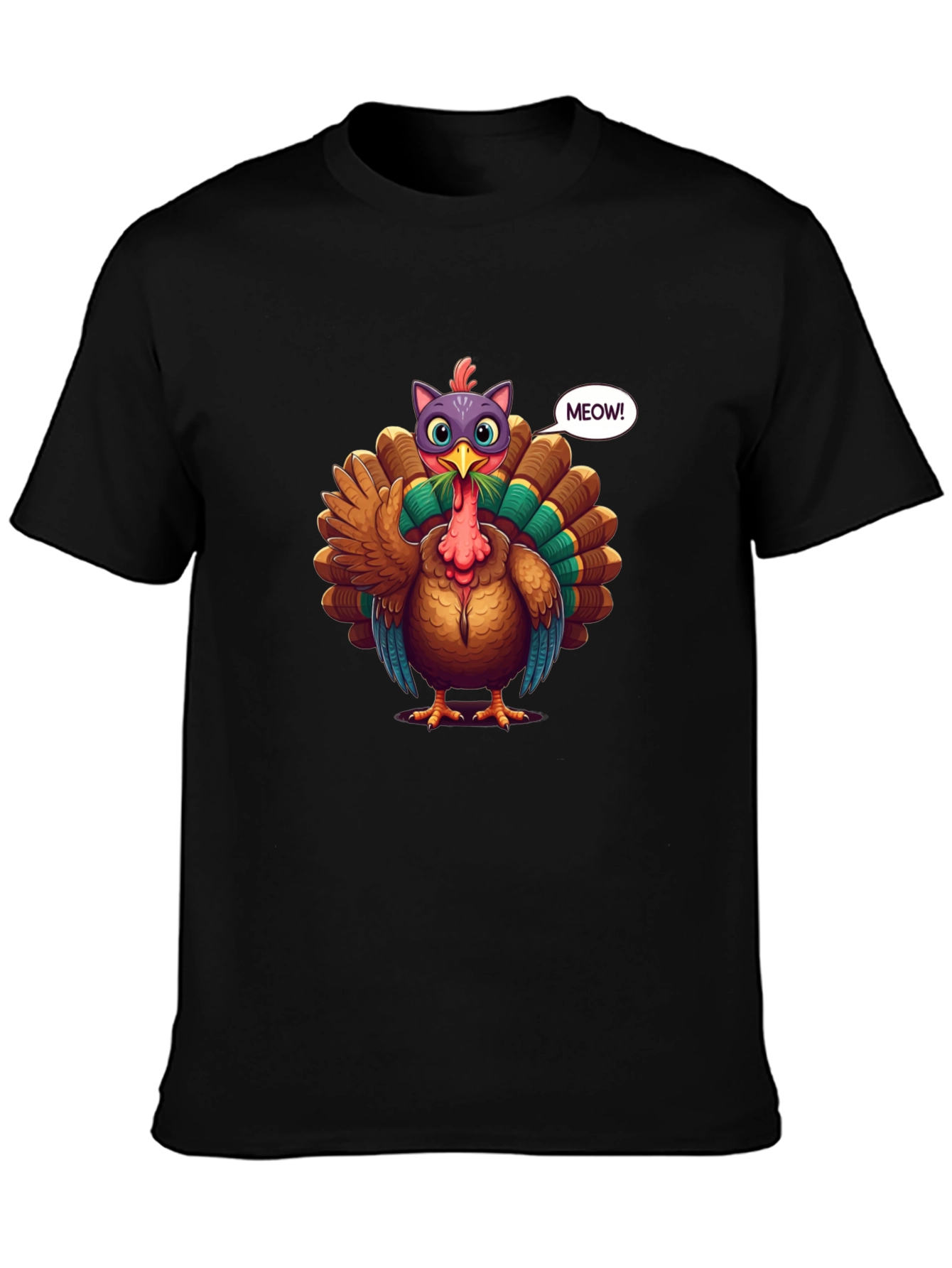 Turkey Cat Meow Black T-Shirt