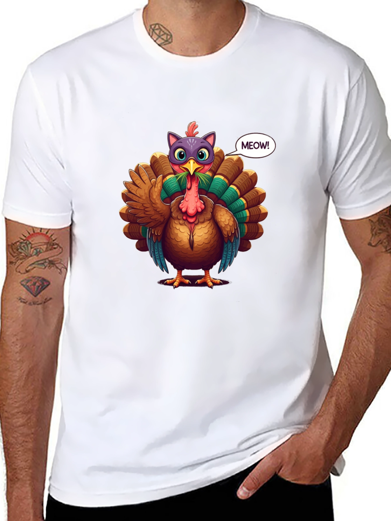Turkey Cat Meow Black T-Shirt