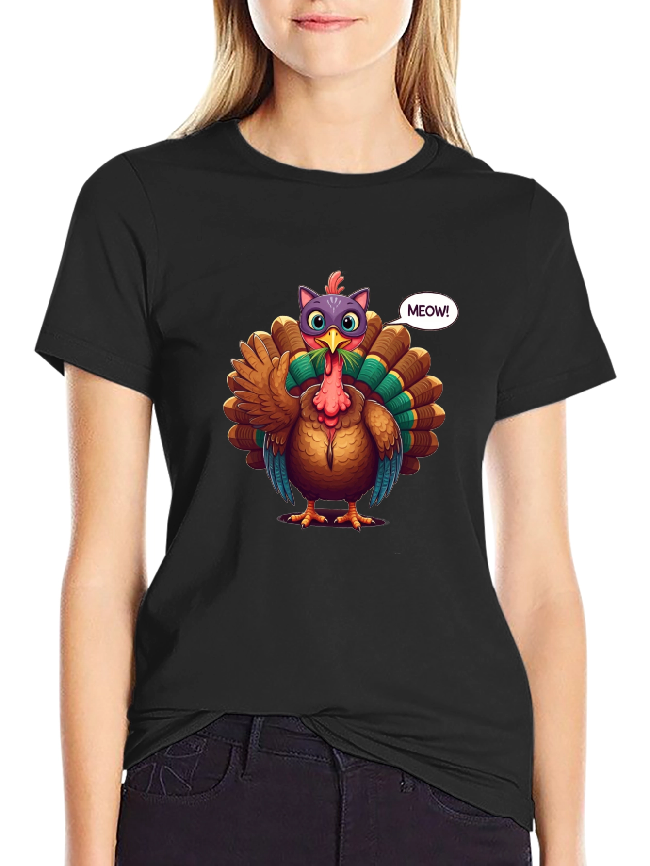 Turkey Cat Meow Black T-Shirt