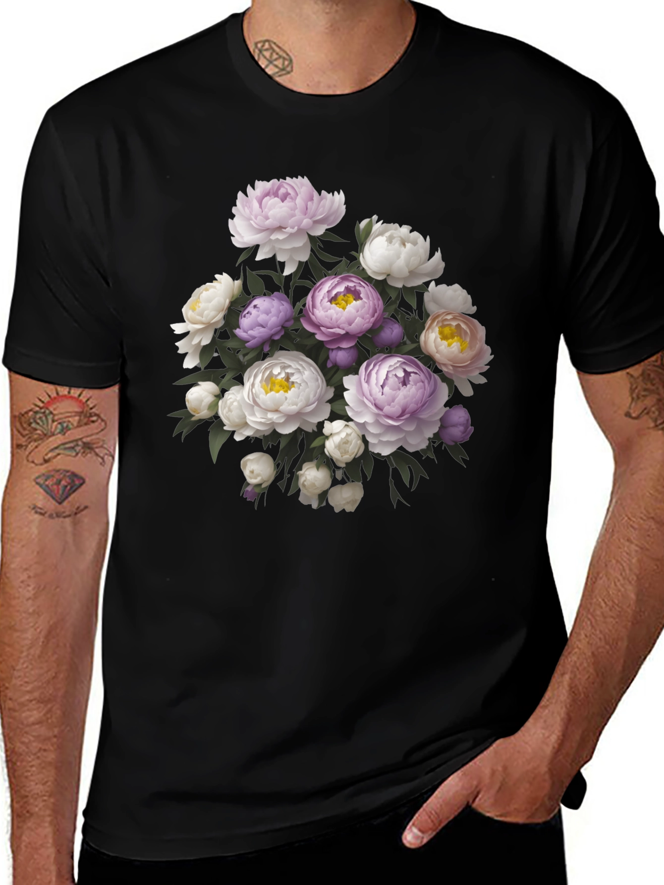 Floral Bouquet Black T-Shirt - Stylish Graphic Tee