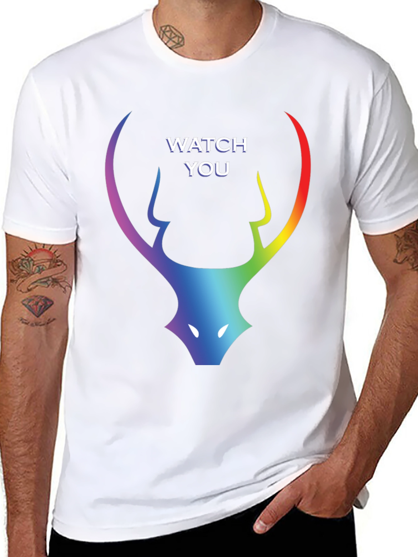 Rainbow Deer Head Watch You Black T-Shirt