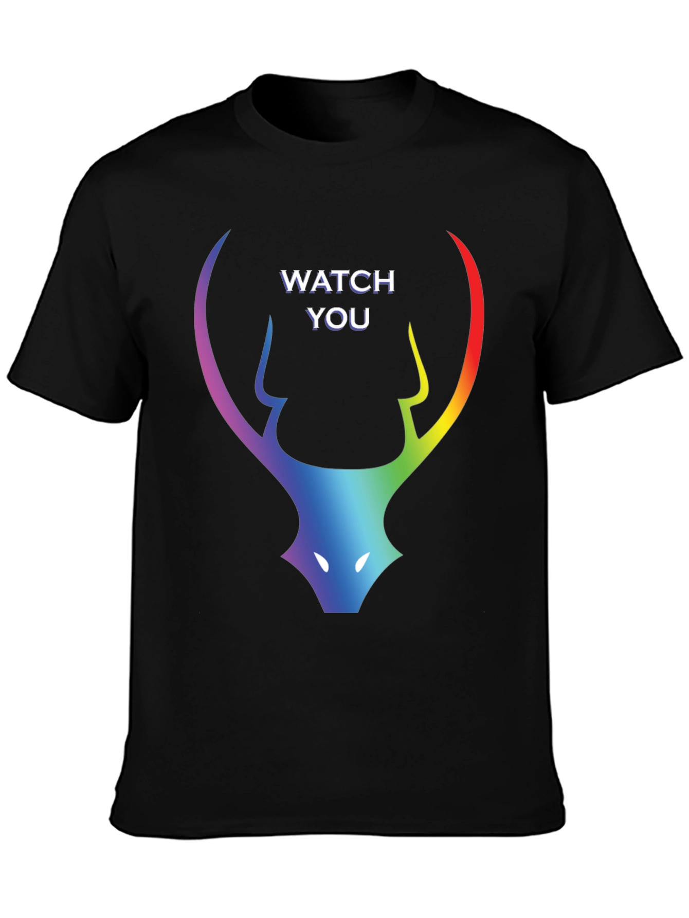 Rainbow Deer Head Watch You Black T-Shirt