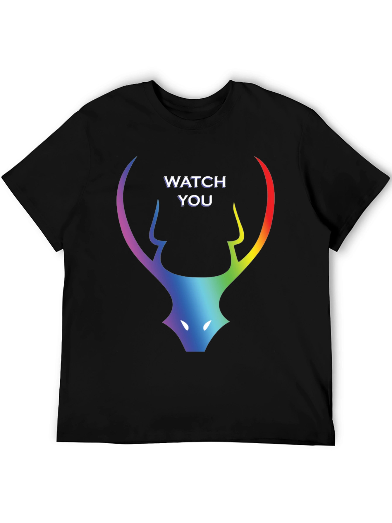 Rainbow Deer Head Watch You Black T-Shirt