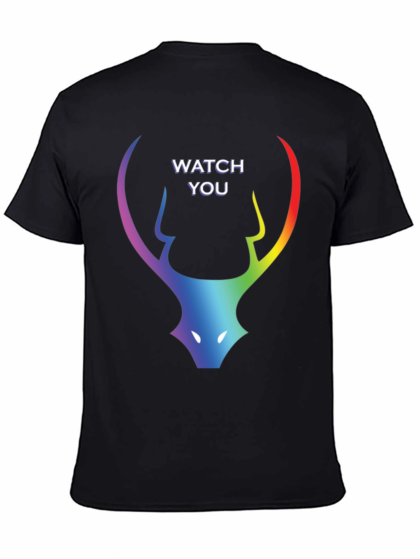 Rainbow Deer Head Watch You Black T-Shirt