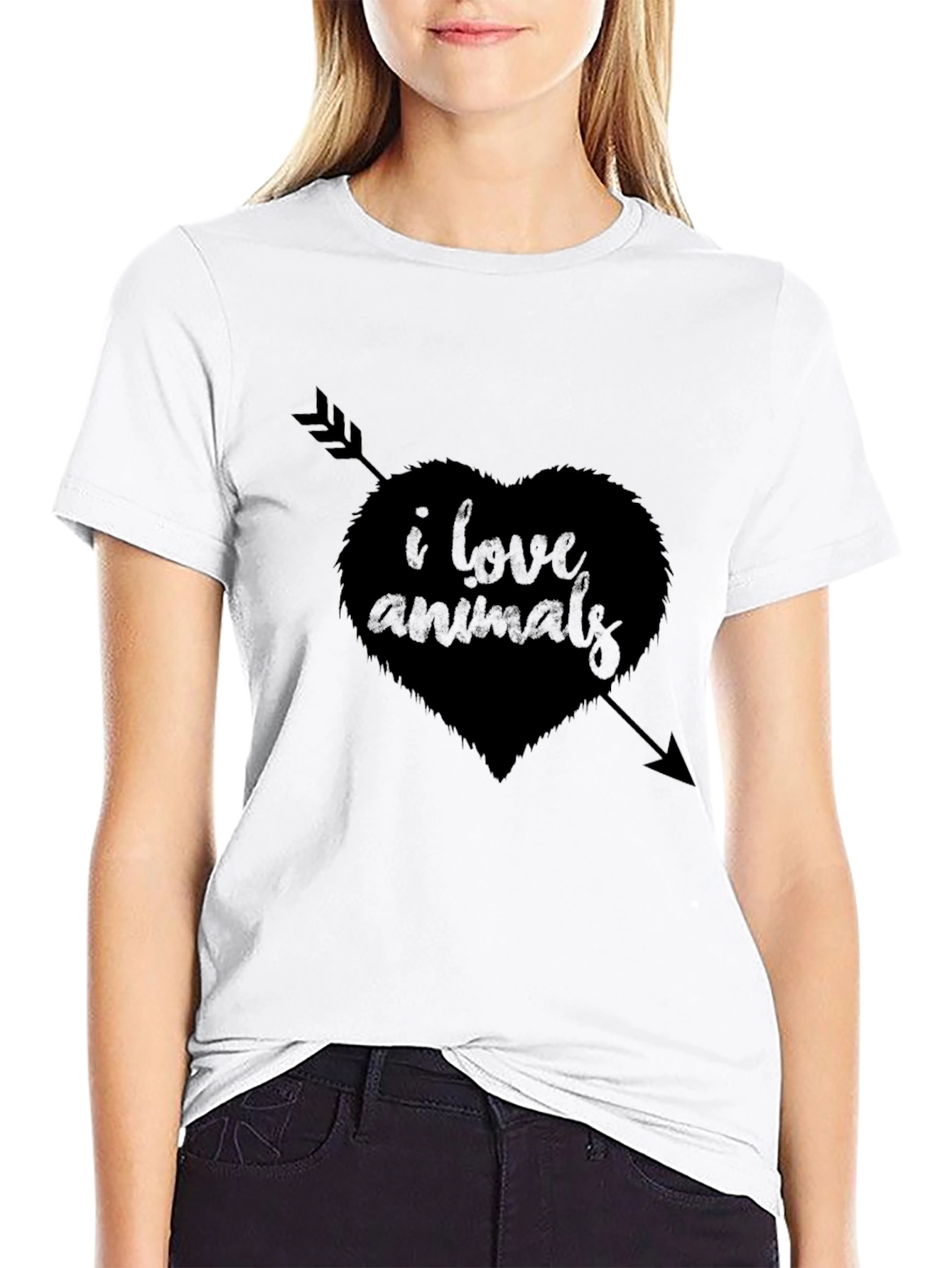 I Love Animals Heart Arrow Graphic Tee - Black
