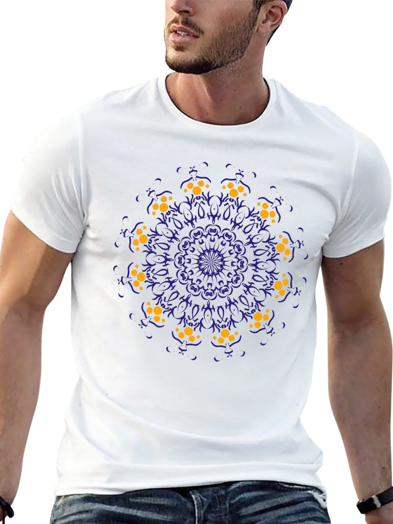 Black T-Shirt with Mandala Art Print