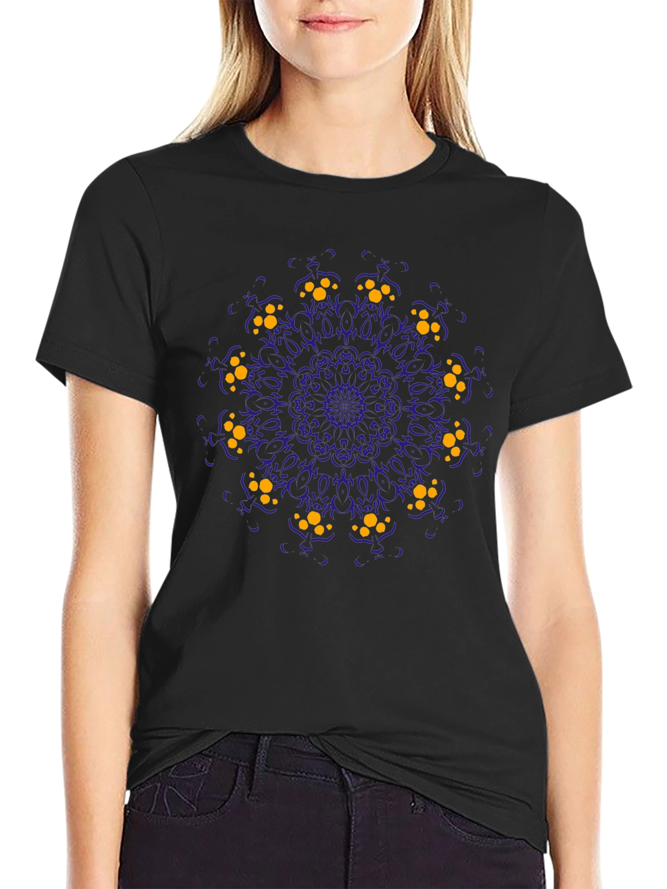 Black T-Shirt with Mandala Art Print
