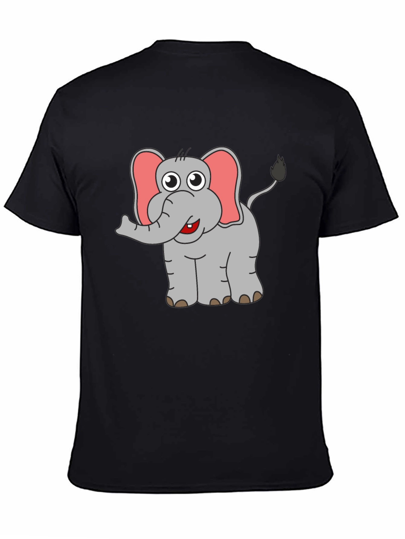 Cartoon Elephant Graphic T-Shirt - Black Cotton Tee