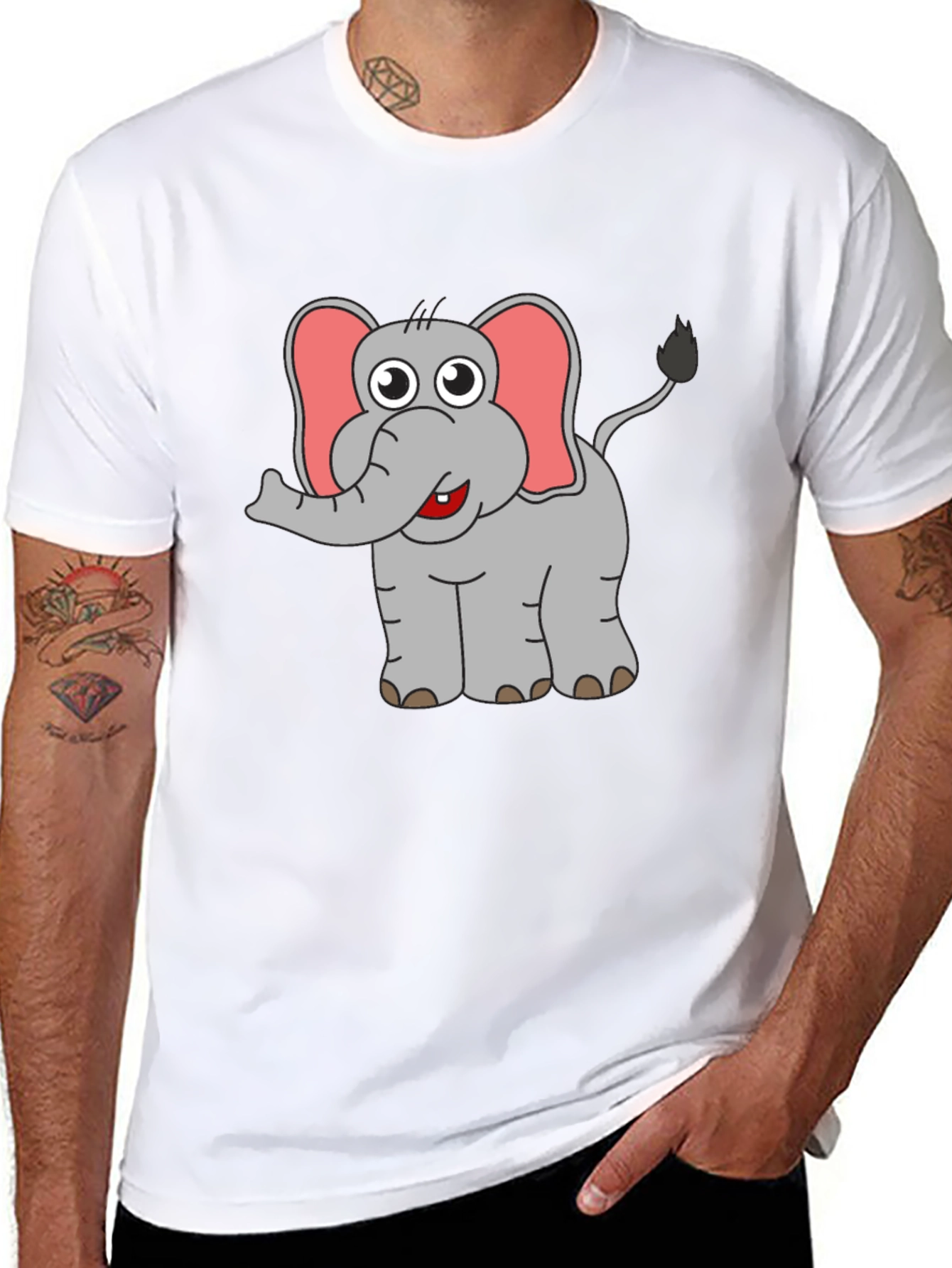 Cartoon Elephant Graphic T-Shirt - Black Cotton Tee