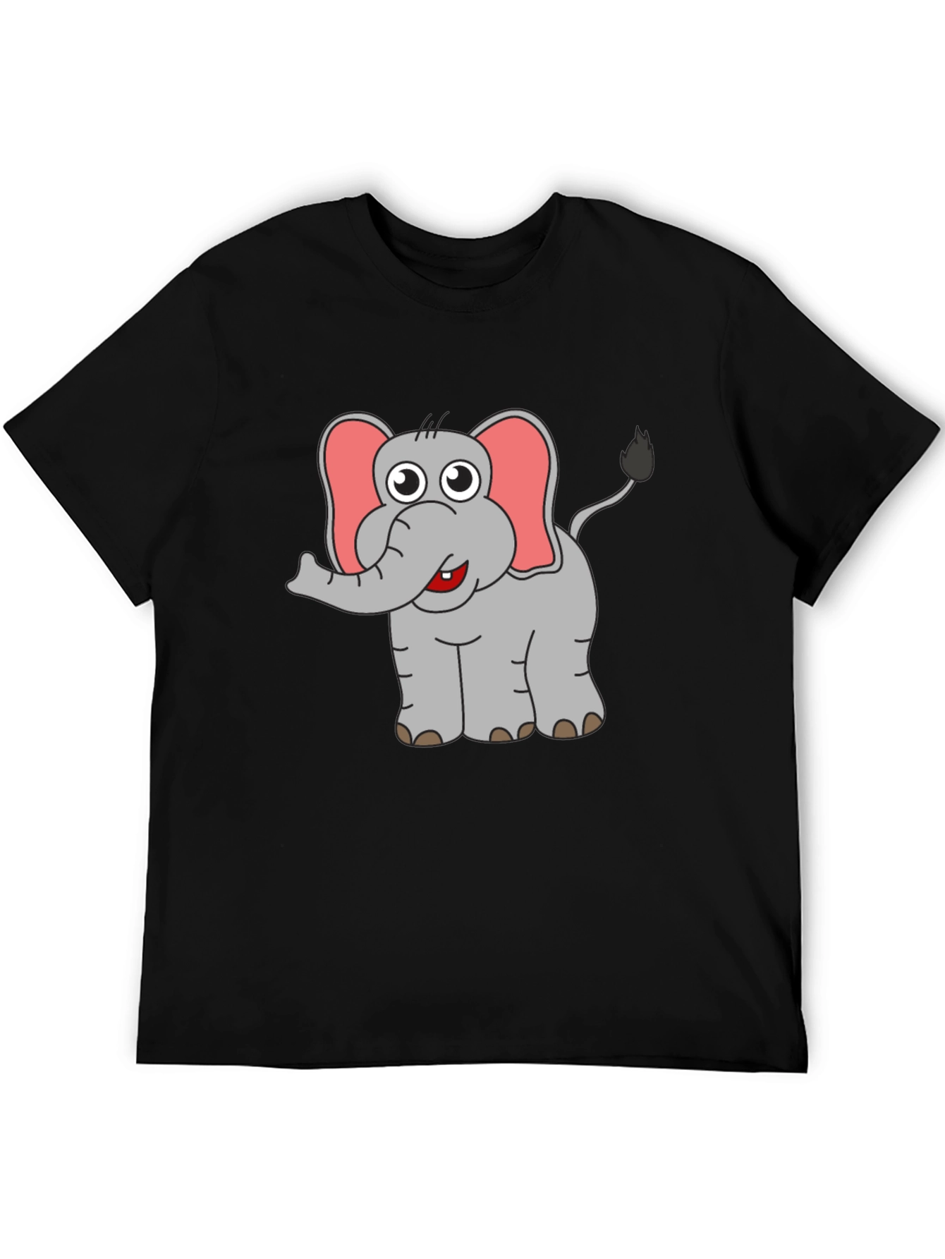 Cartoon Elephant Graphic T-Shirt - Black Cotton Tee