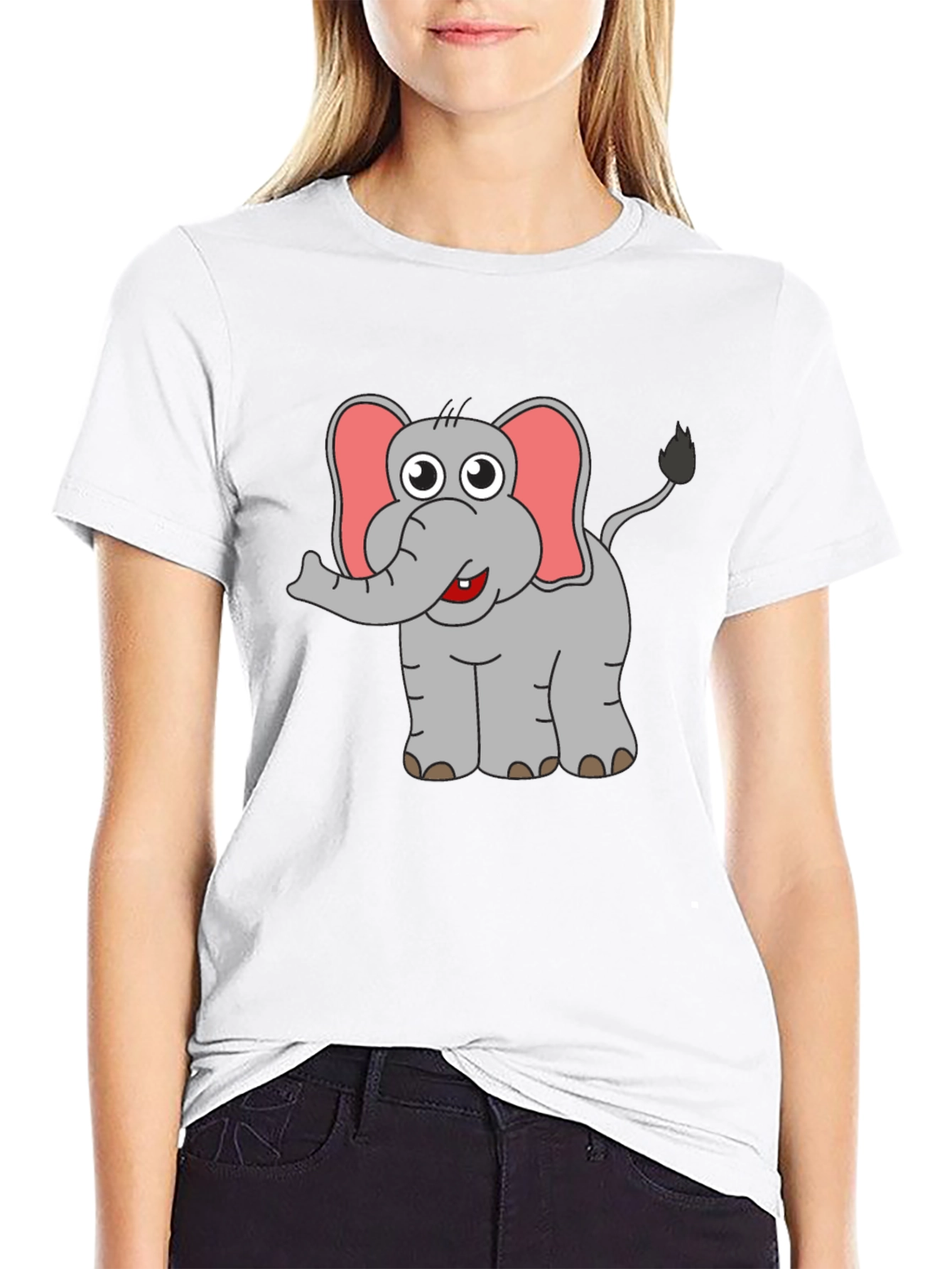 Cartoon Elephant Graphic T-Shirt - Black Cotton Tee
