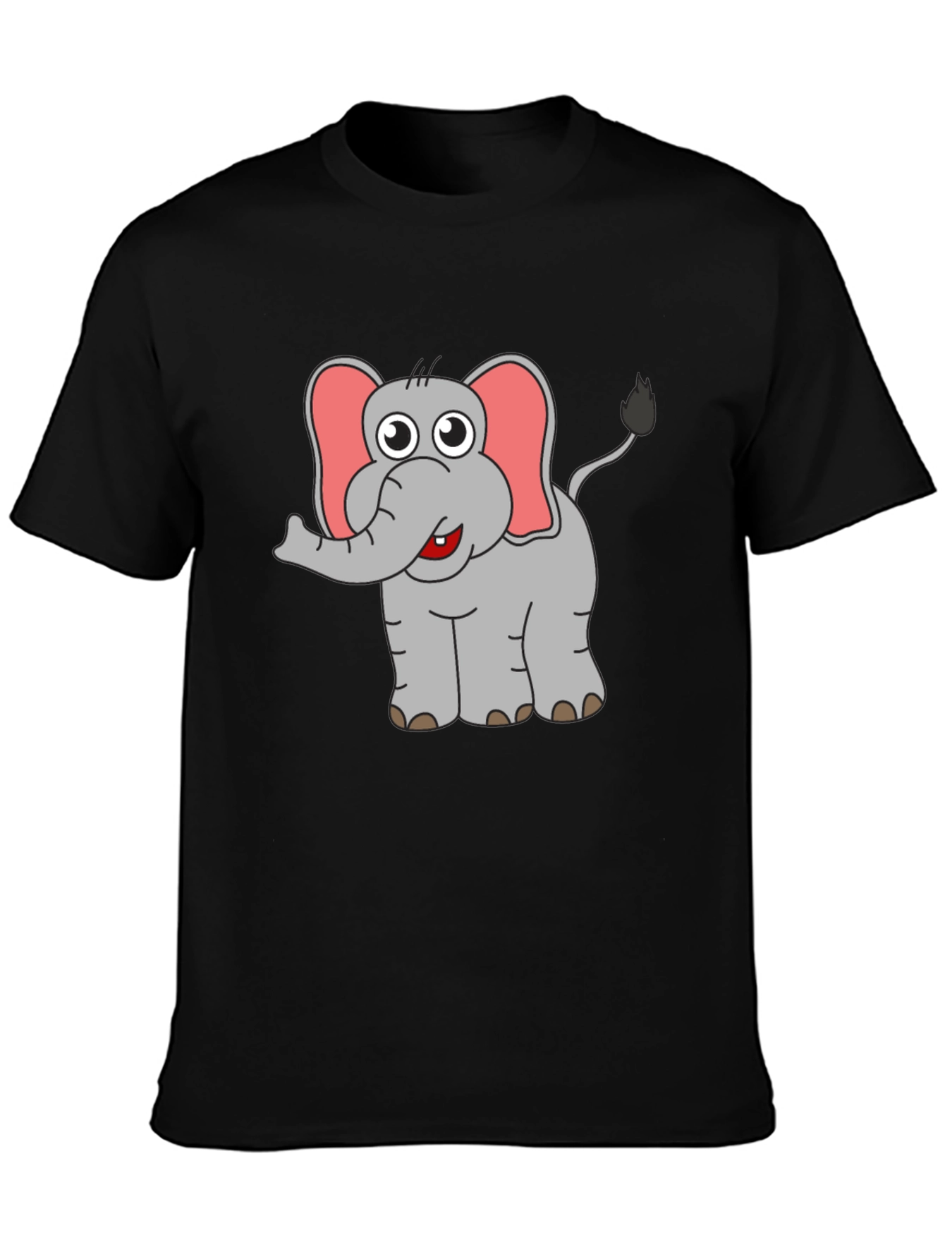 Cartoon Elephant Graphic T-Shirt - Black Cotton Tee