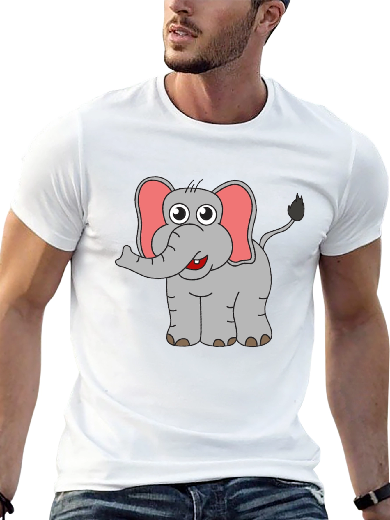 Cartoon Elephant Graphic T-Shirt - Black Cotton Tee
