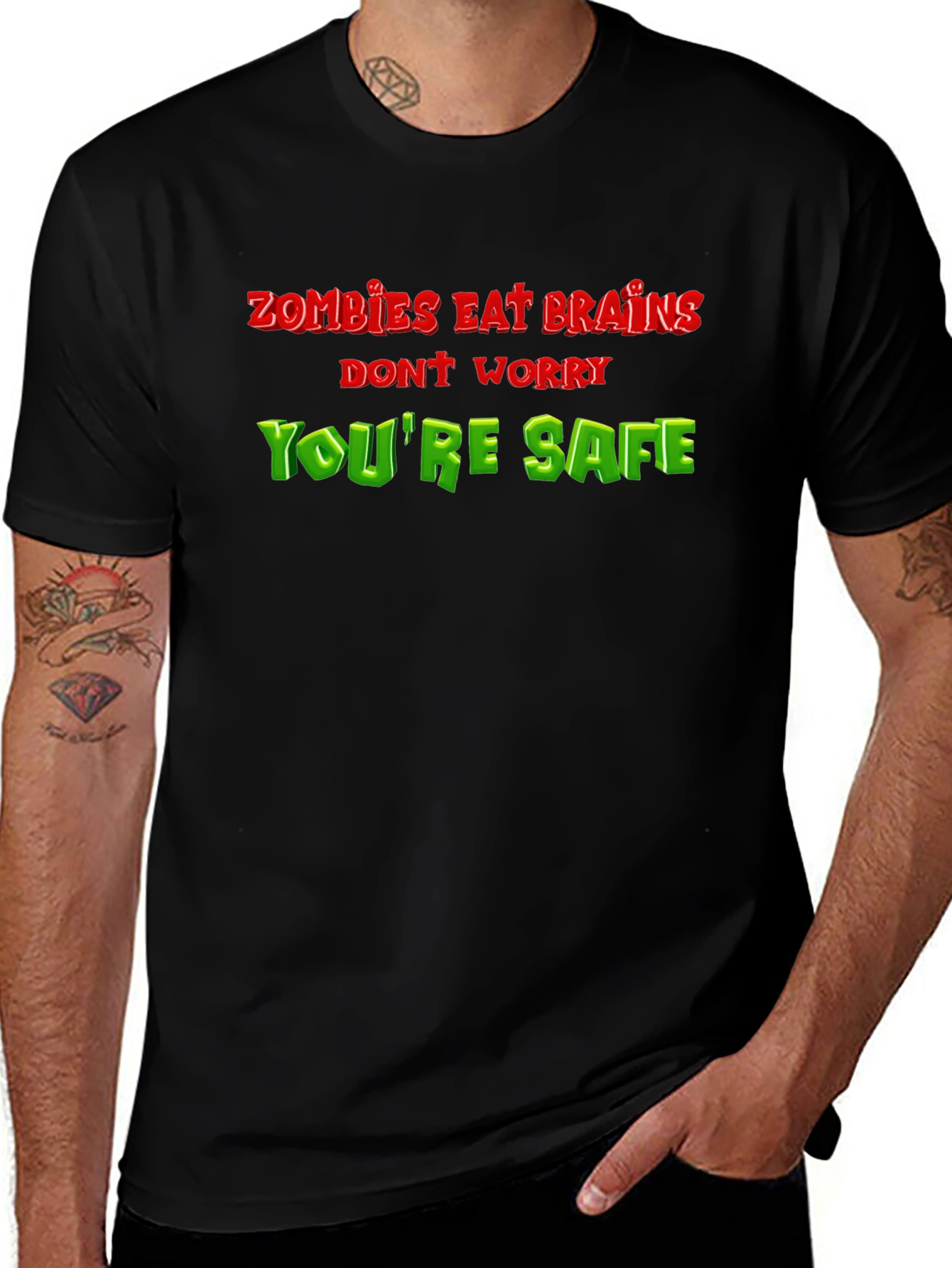 Zombie Eat Brains Funny T-Shirt - Youre Safe!