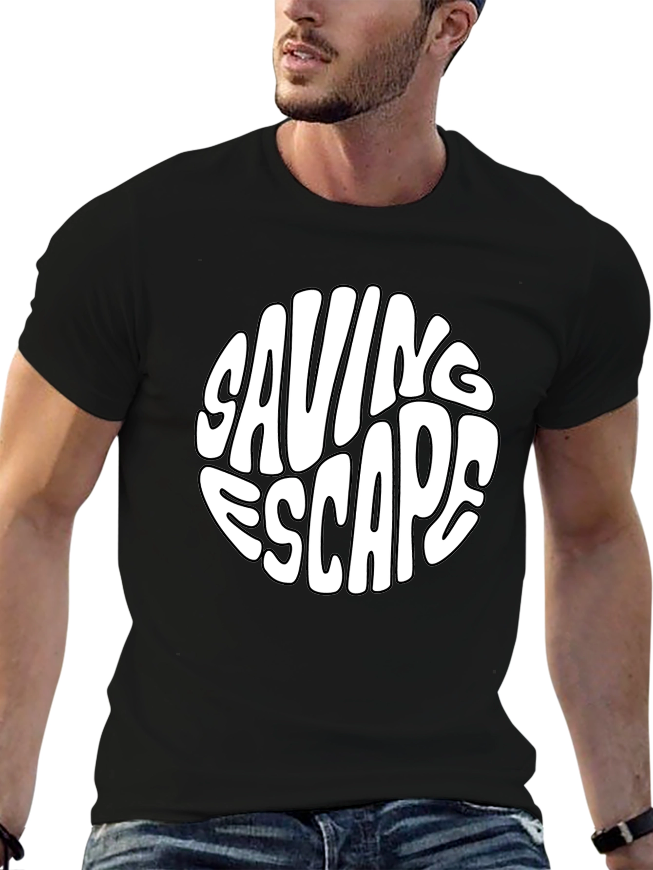 Saving Escape Graphic Print Black T-Shirt