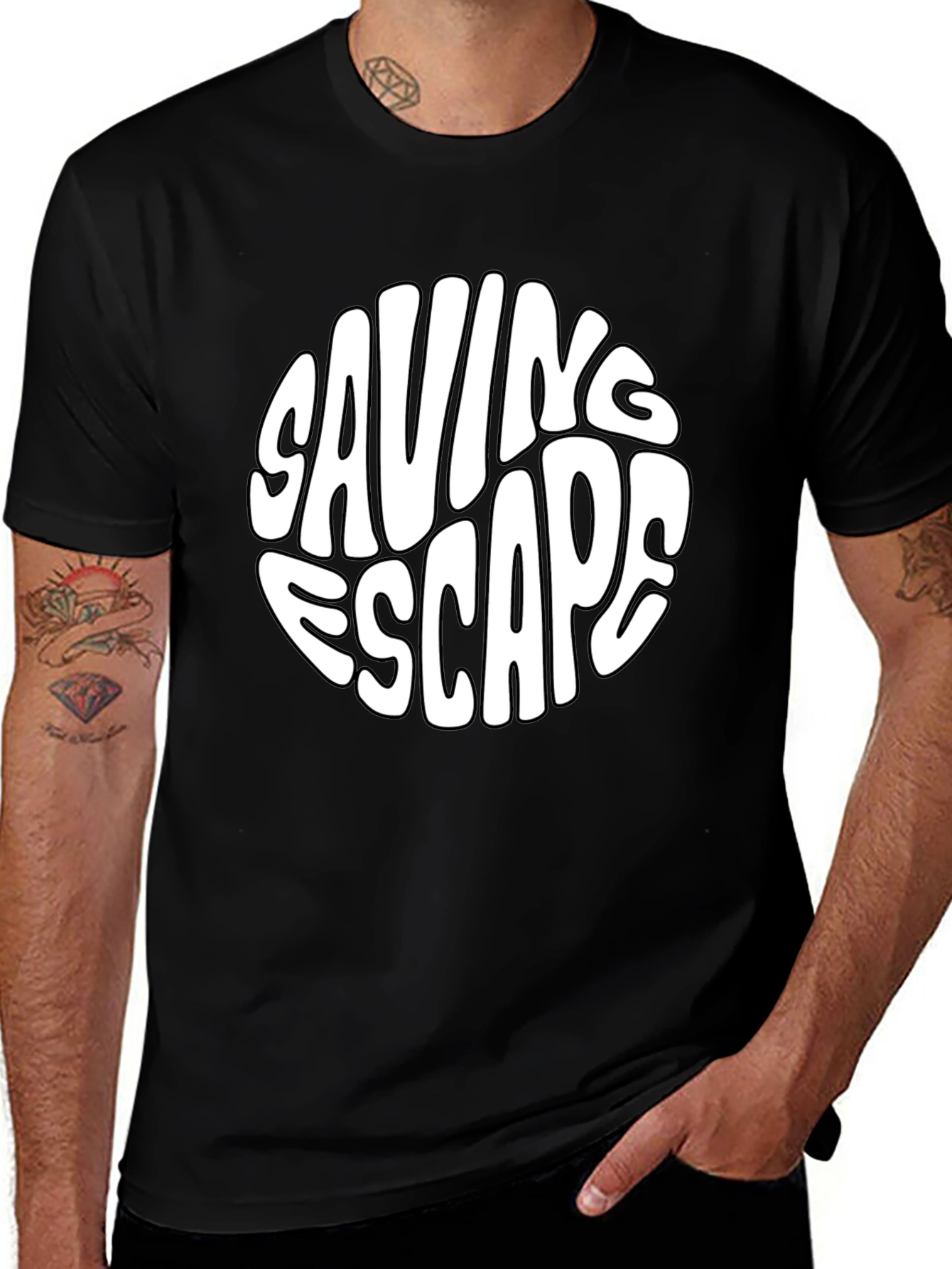 Saving Escape Graphic Print Black T-Shirt