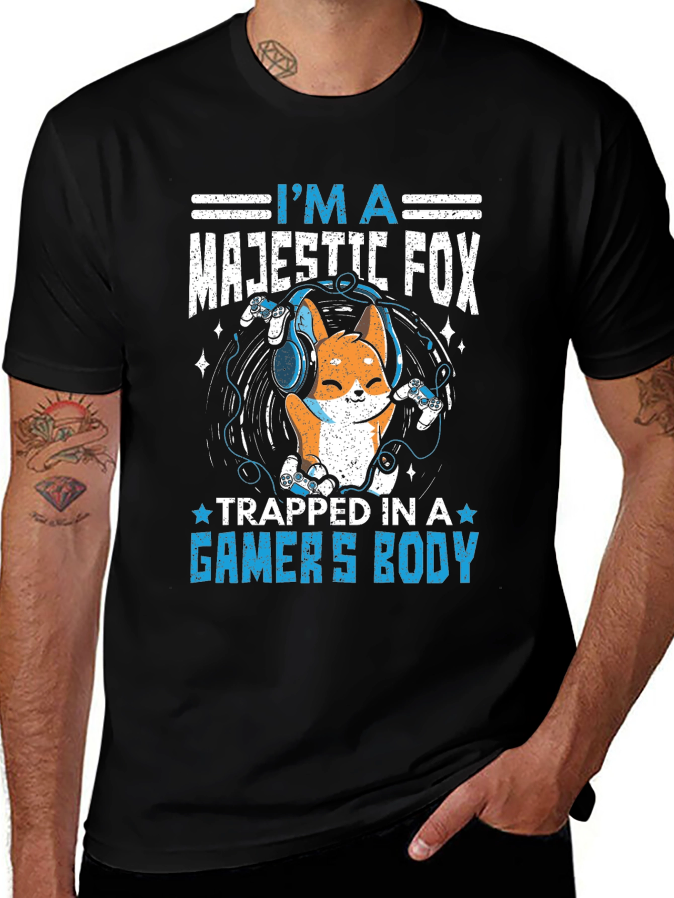 Majestic Gamer Fox Black T-Shirt