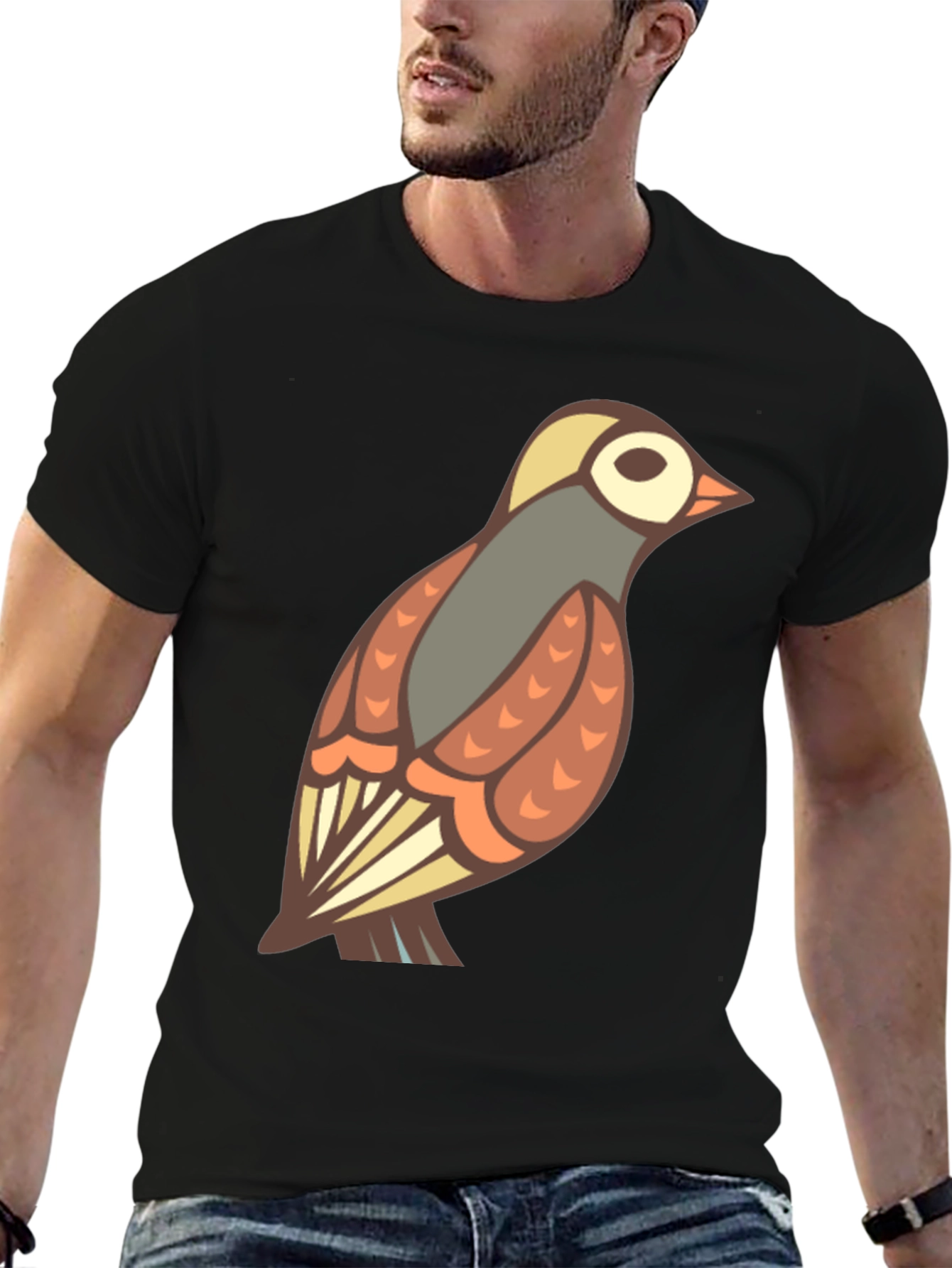 Bird Graphic Print Black T-Shirt