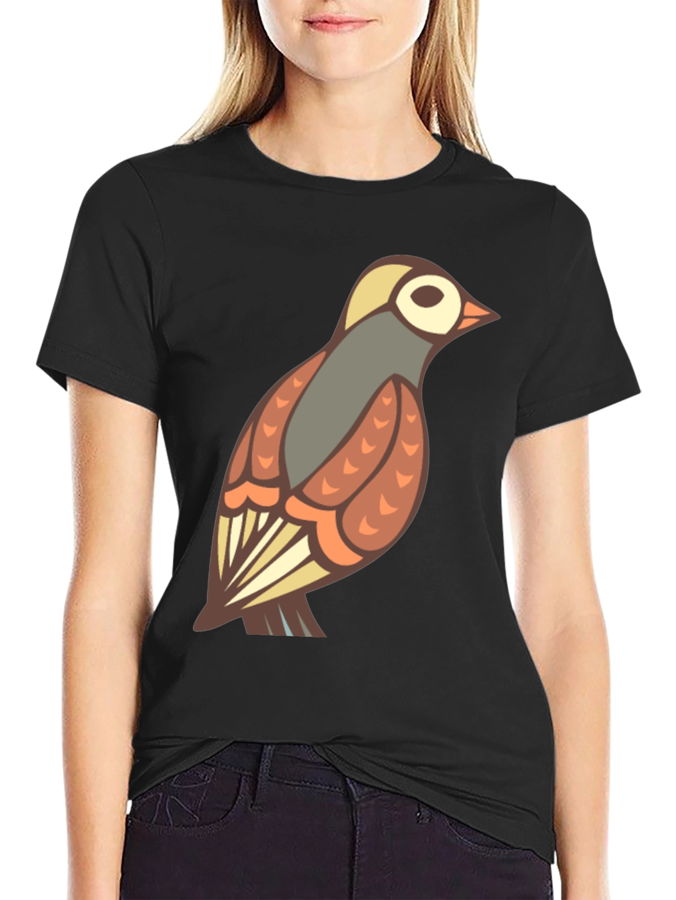 Bird Graphic Print Black T-Shirt