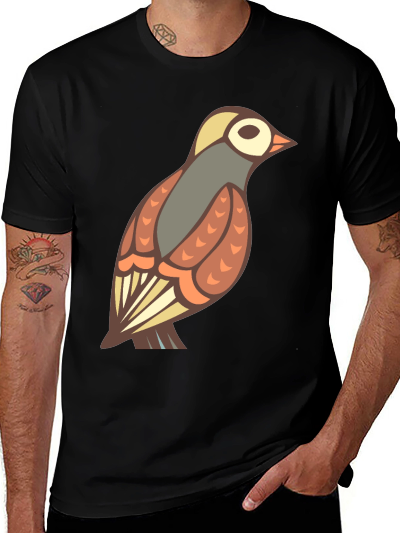 Bird Graphic Print Black T-Shirt