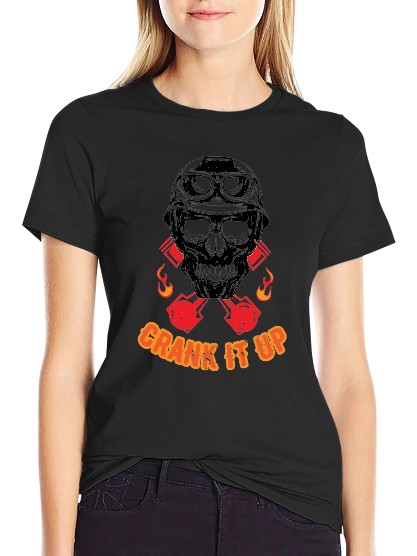 Crank It Up Skull Graphic T-Shirt - Black
