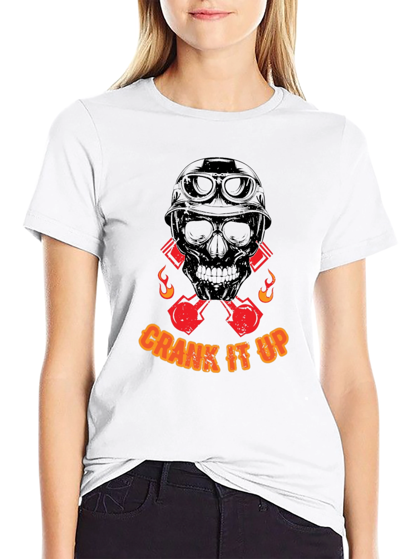 Crank It Up Skull Graphic T-Shirt - Black