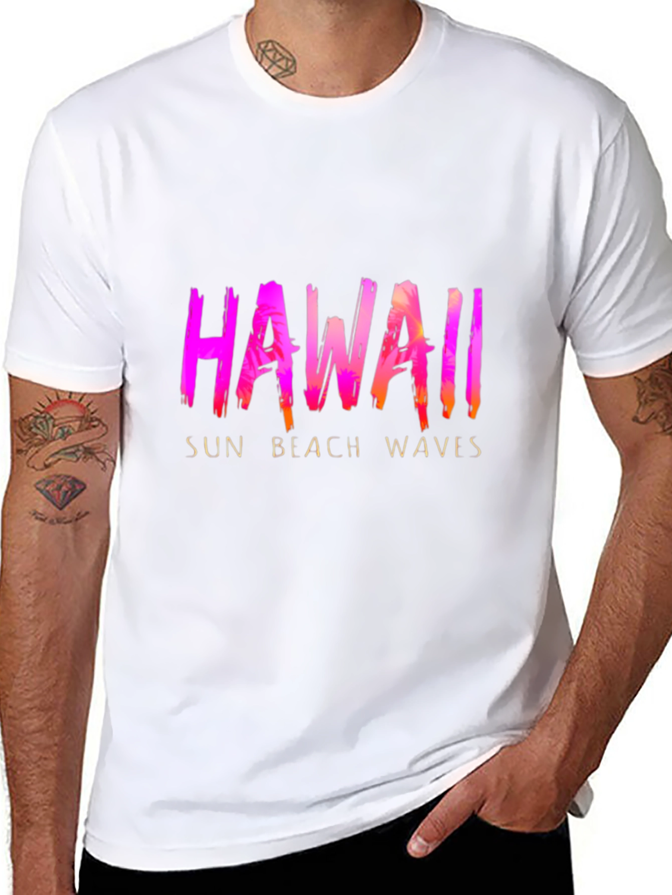 Hawaii Sun Beach Waves Graphic T-Shirt