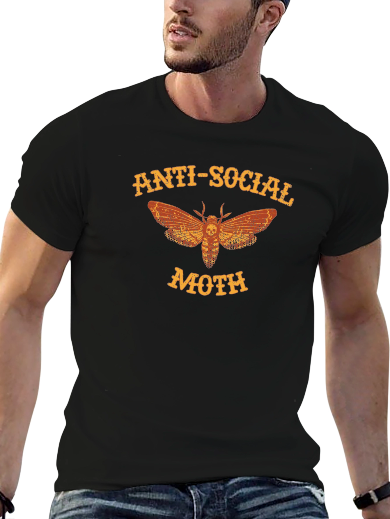 Anti-Social Moth Graphic T-Shirt - Black