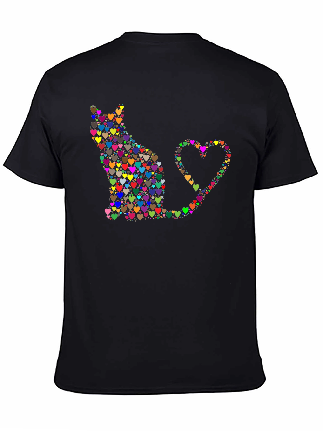 Heart Cat Graphic Tee - Black Cotton Shirt