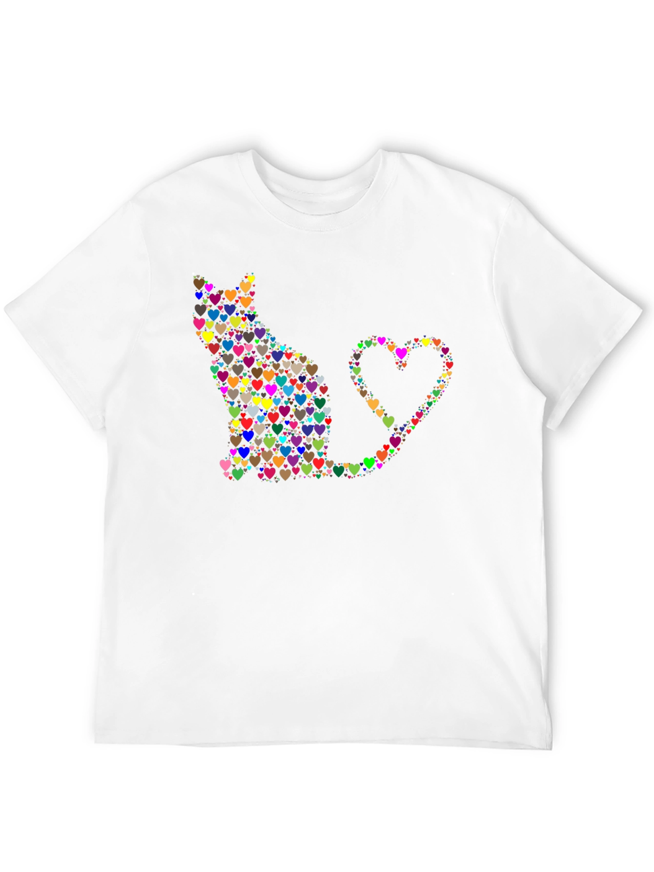 Heart Cat Graphic Tee - Black Cotton Shirt