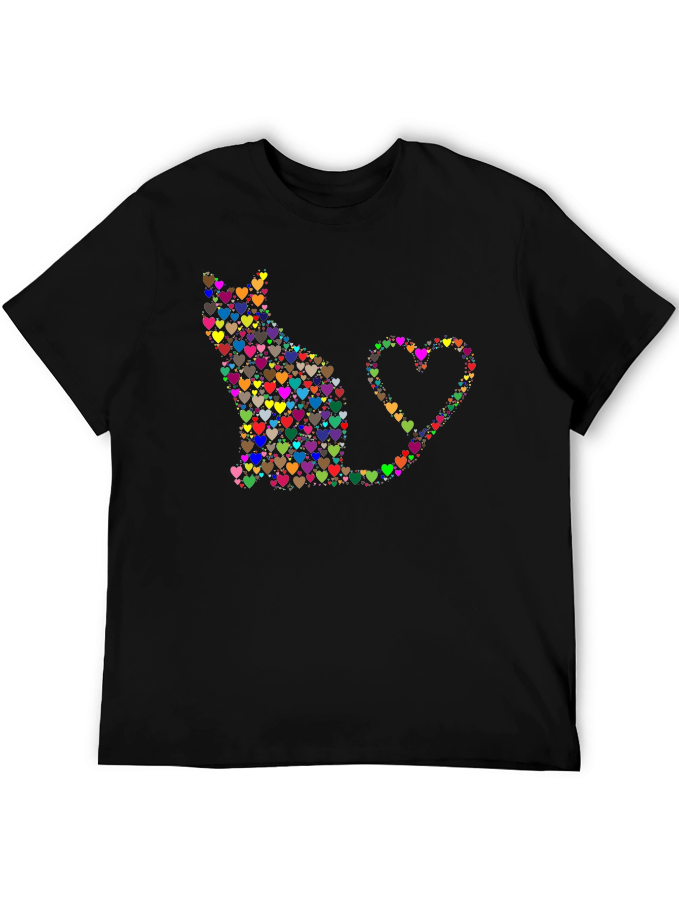 Heart Cat Graphic Tee - Black Cotton Shirt