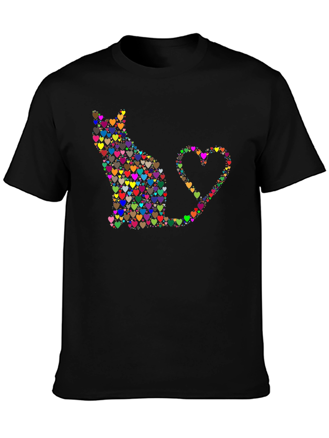 Heart Cat Graphic Tee - Black Cotton Shirt