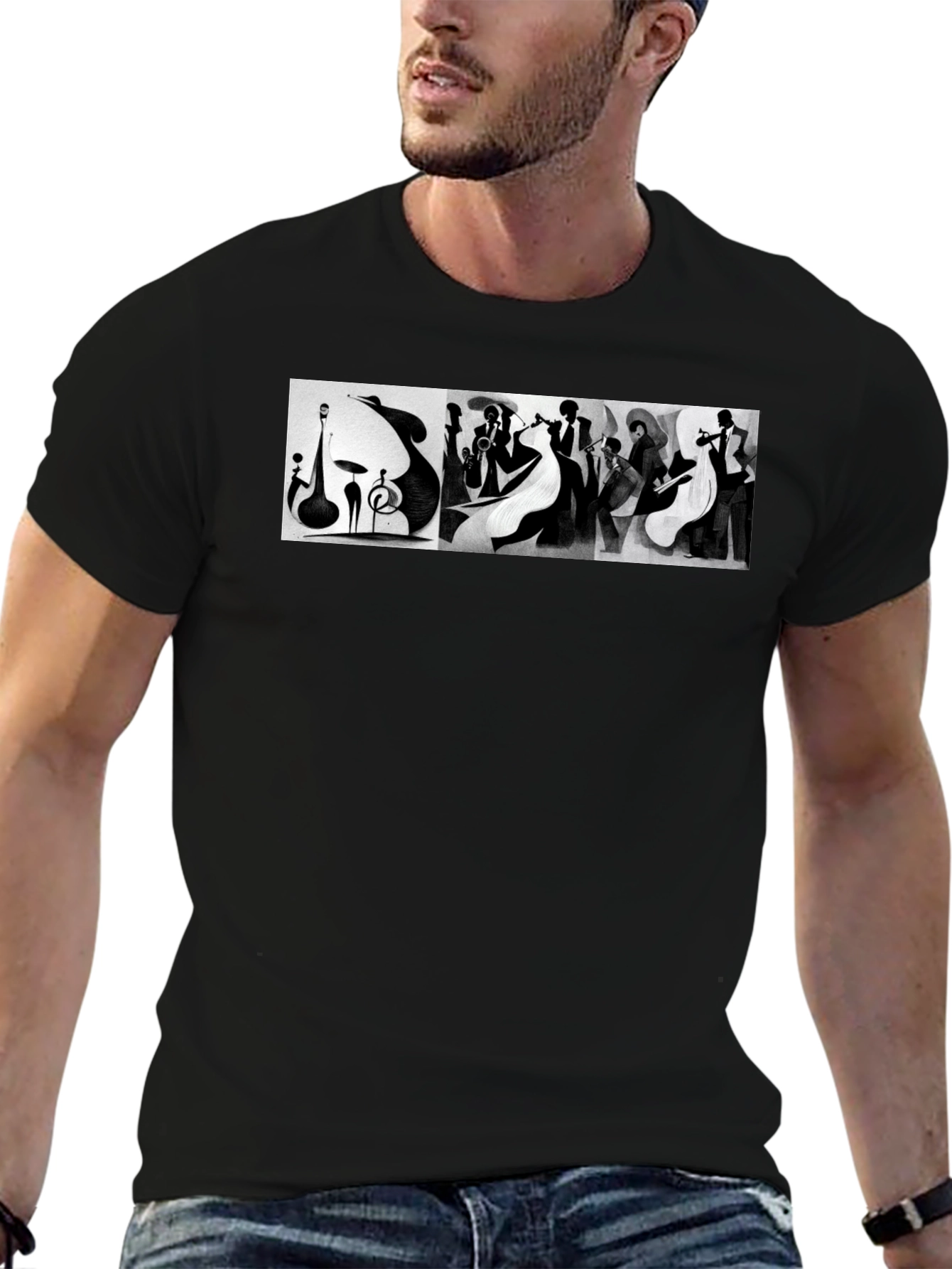 Jazz Band Graphic Tee - Black Unisex T-Shirt