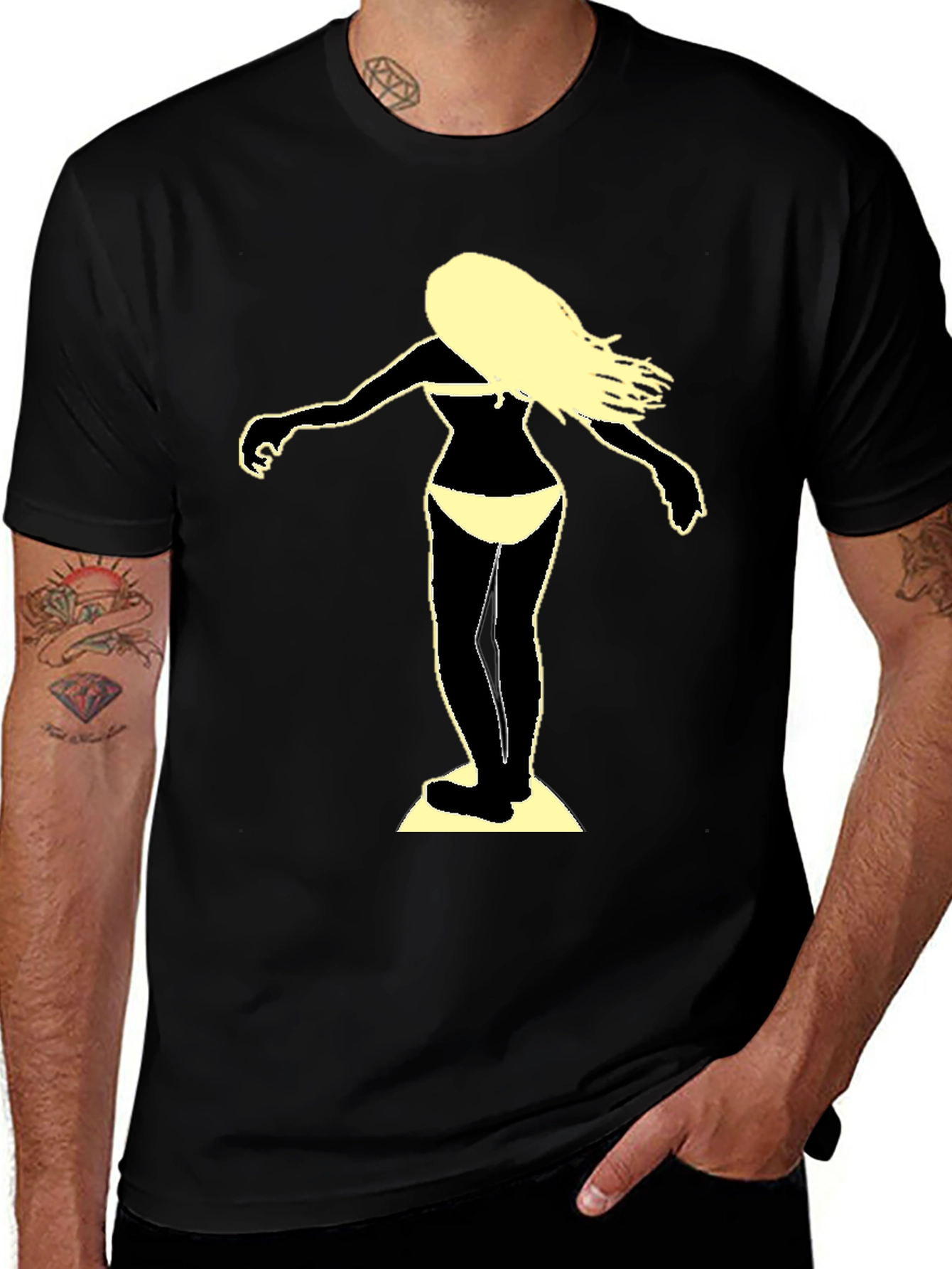 Surfer Girl Graphic Tee - Black Cotton T-Shirt