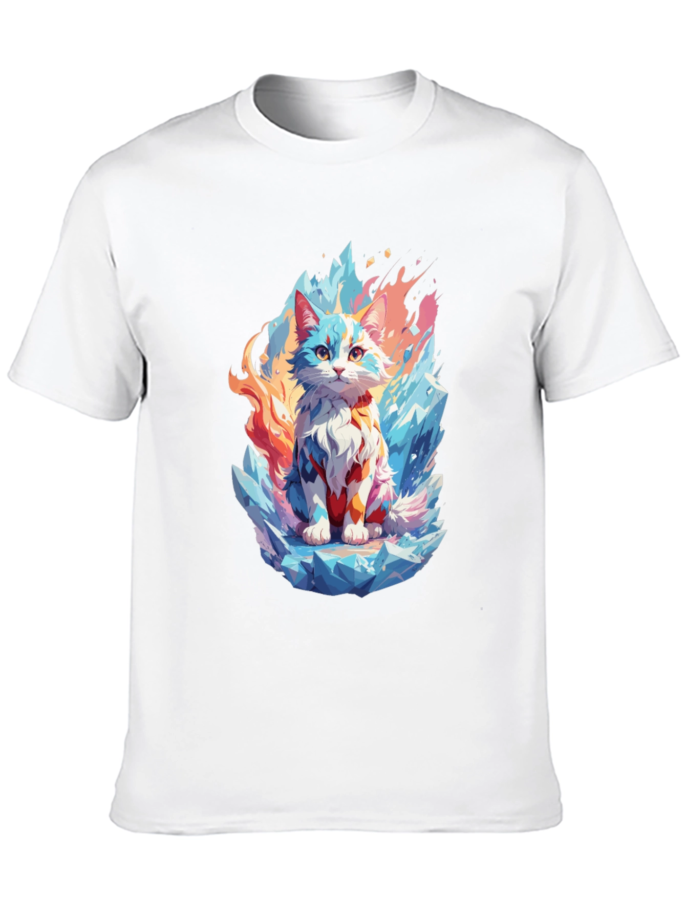 Ice & Fire Cat Graphic Black T-Shirt
