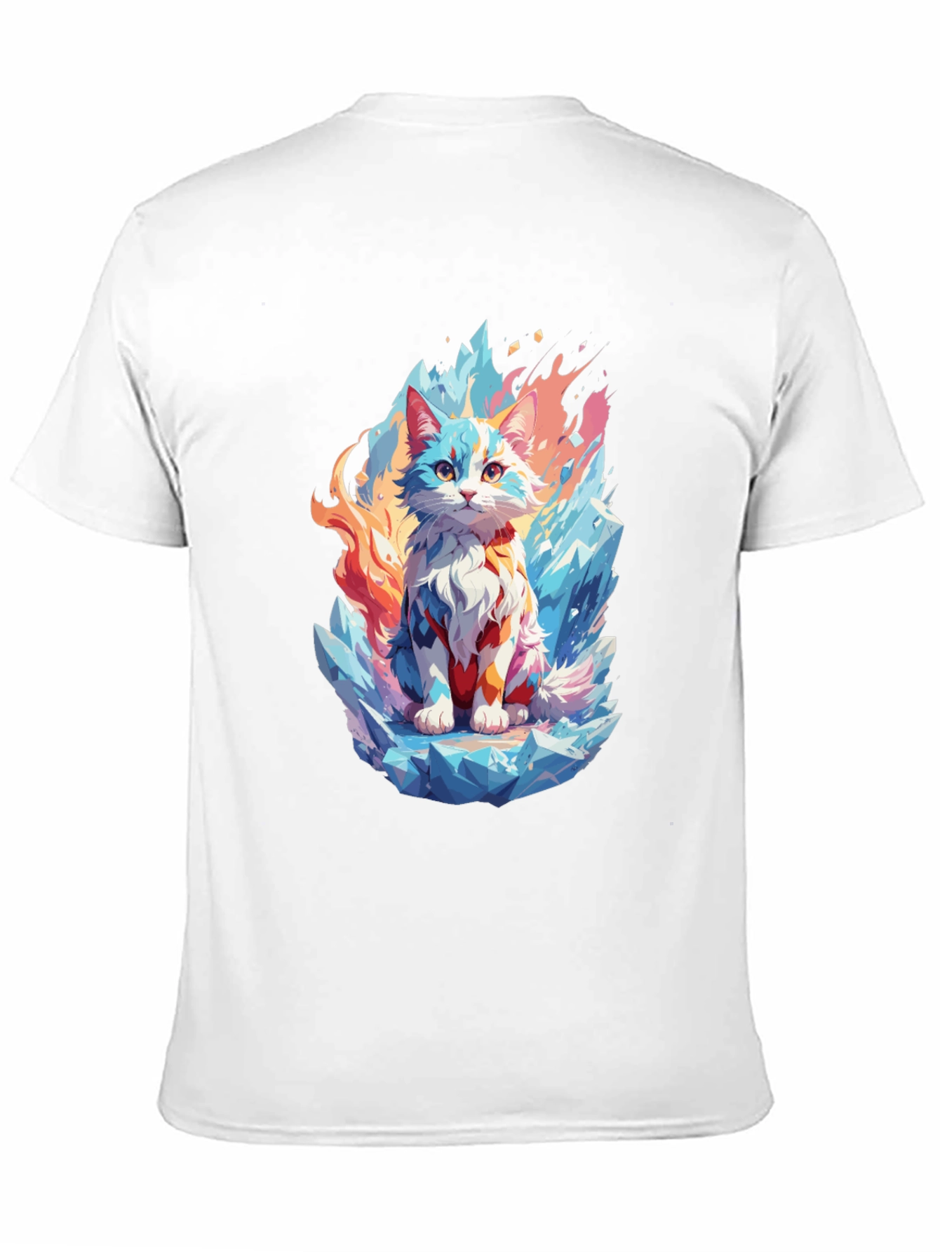 Ice & Fire Cat Graphic Black T-Shirt