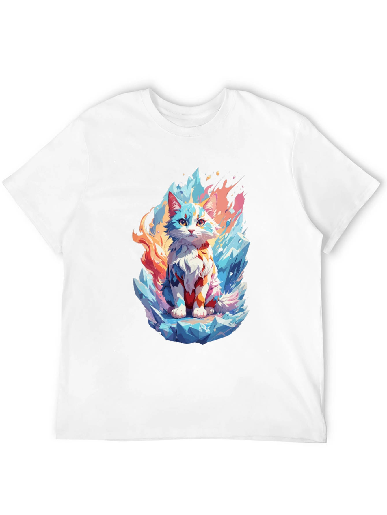 Ice & Fire Cat Graphic Black T-Shirt