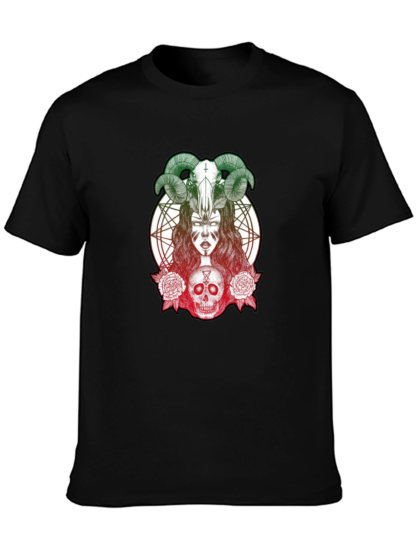 Occult Skull & Horns Graphic T-Shirt