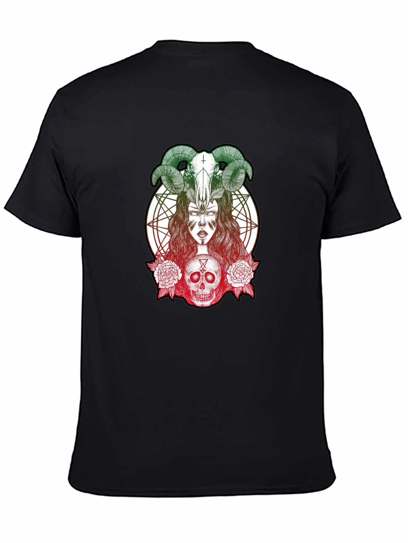 Occult Skull & Horns Graphic T-Shirt